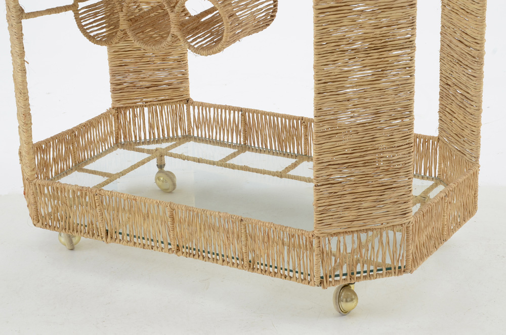 Raffia Wrapped Bar Cart