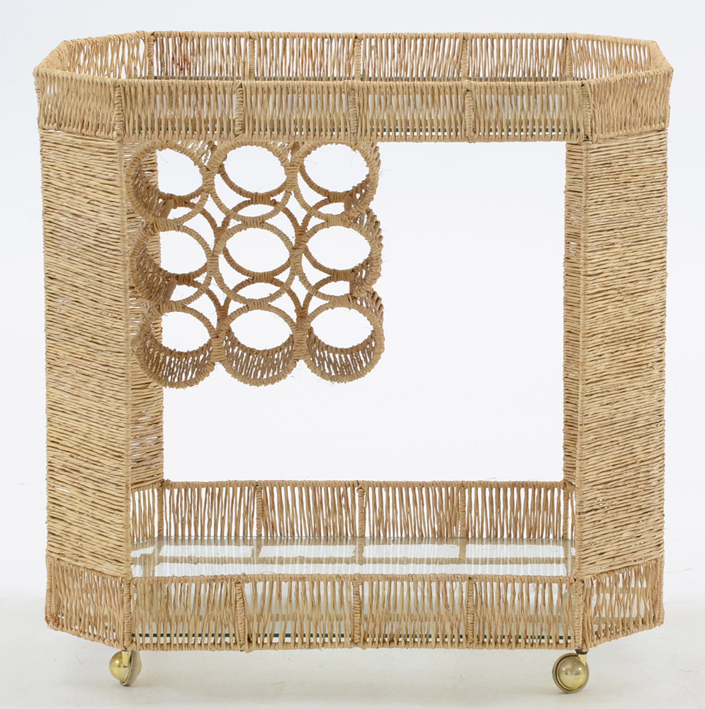 Raffia Wrapped Bar Cart