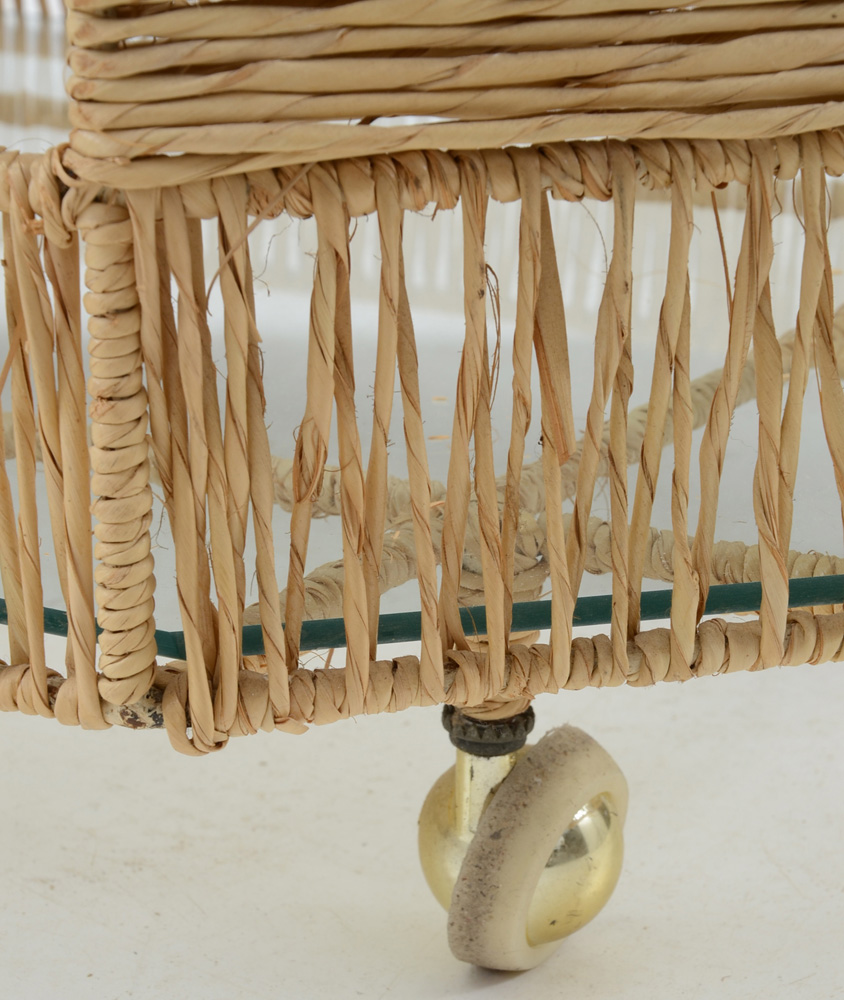 Raffia Wrapped Bar Cart