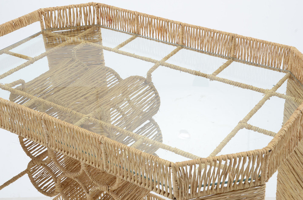 Raffia Wrapped Bar Cart