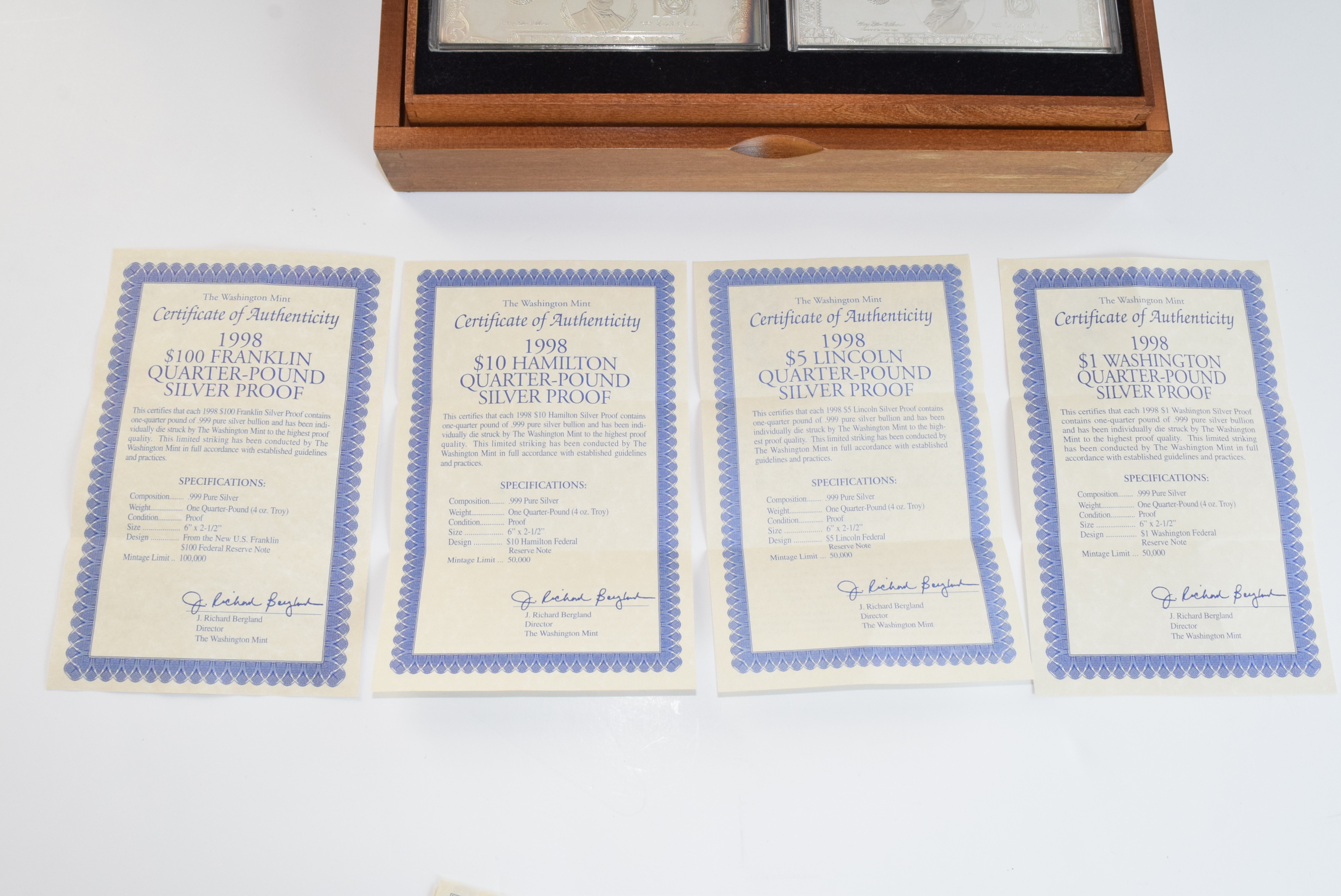 Washington Mint 1998 Collector's .999 Silver Bars in Box
