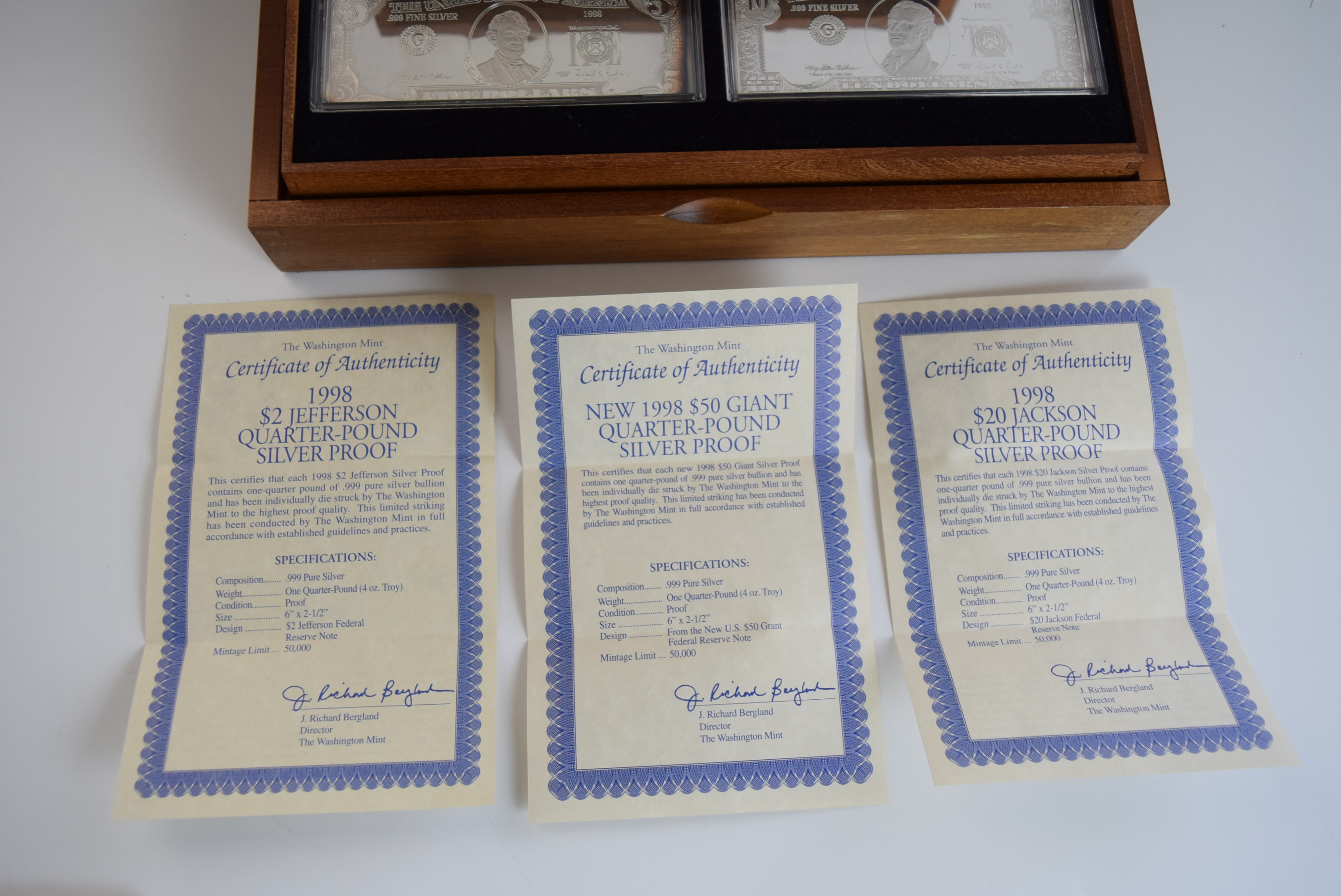 Washington Mint 1998 Collector's .999 Silver Bars in Box