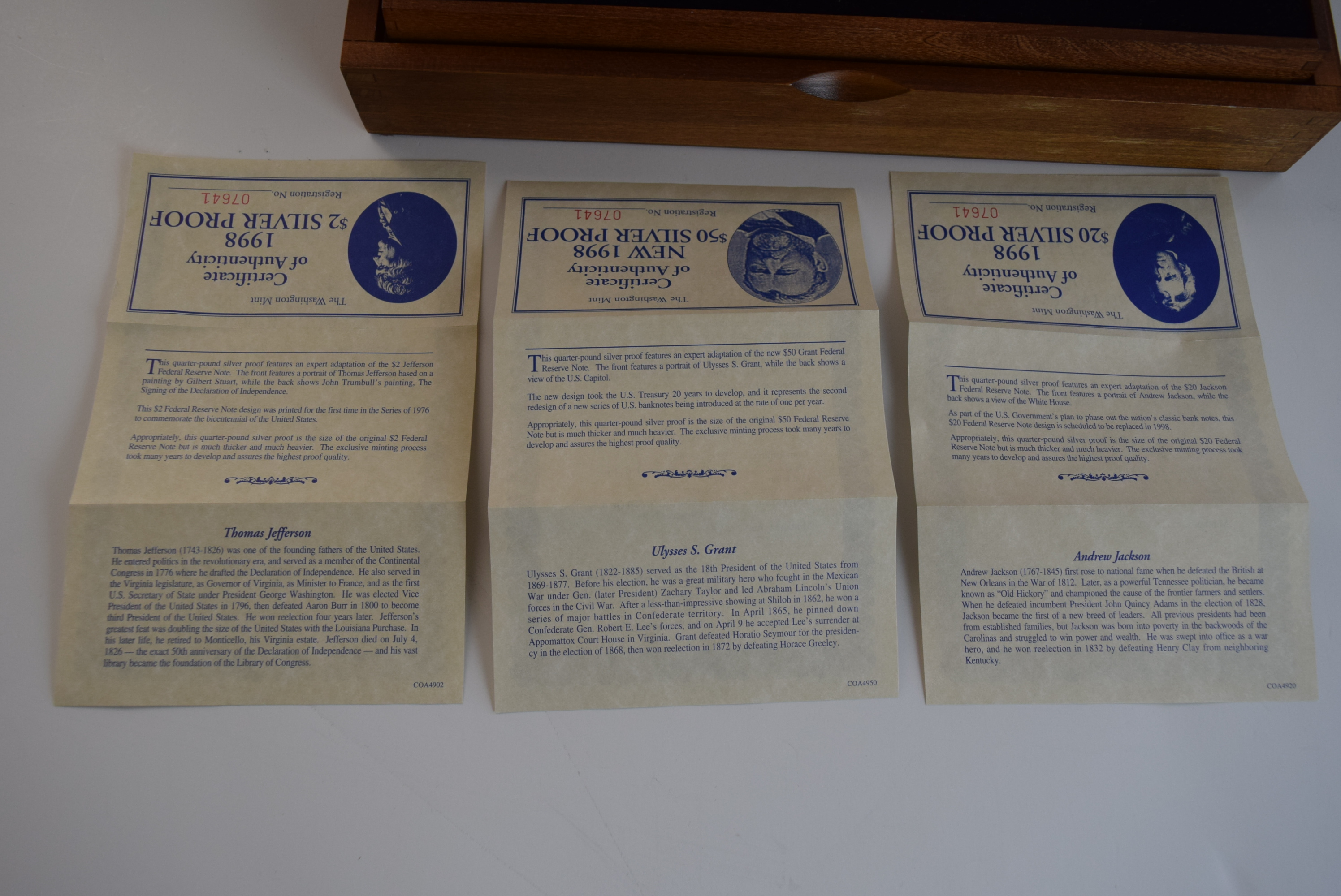 Washington Mint 1998 Collector's .999 Silver Bars in Box