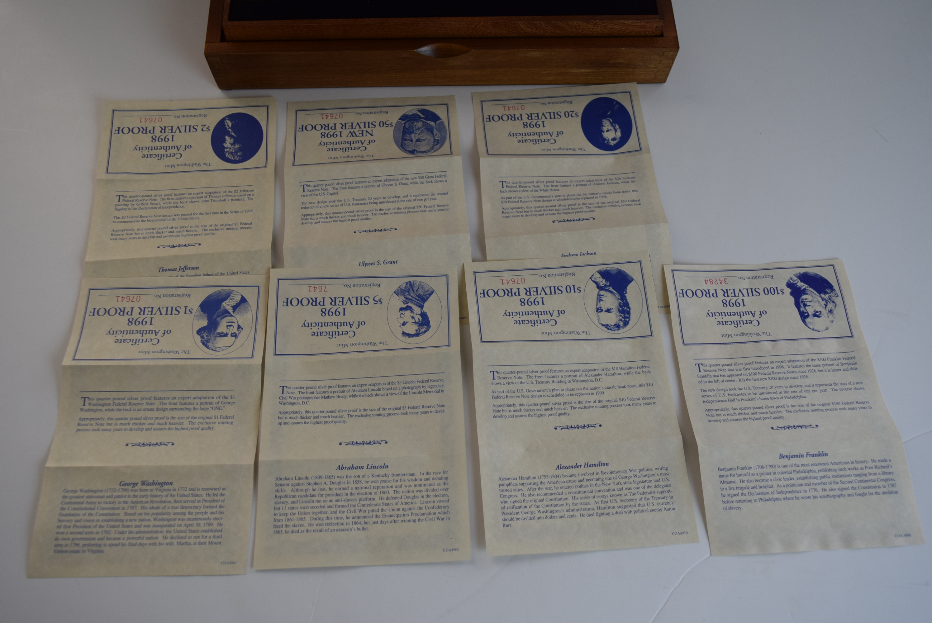 Washington Mint 1998 Collector's .999 Silver Bars in Box