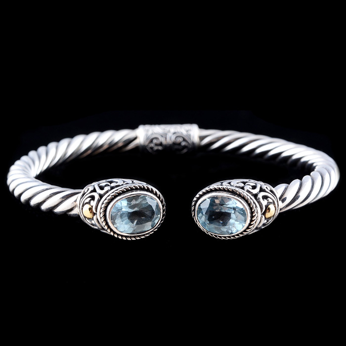 Sterling Silver Blue Topaz Hinge Bracelet