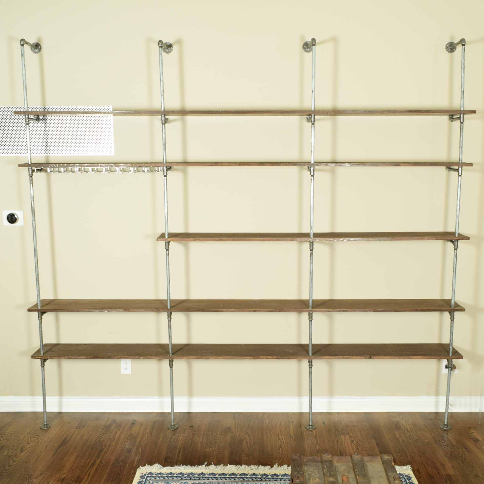 Industrial Pipe and Wood 9' Wall Shelving Unit