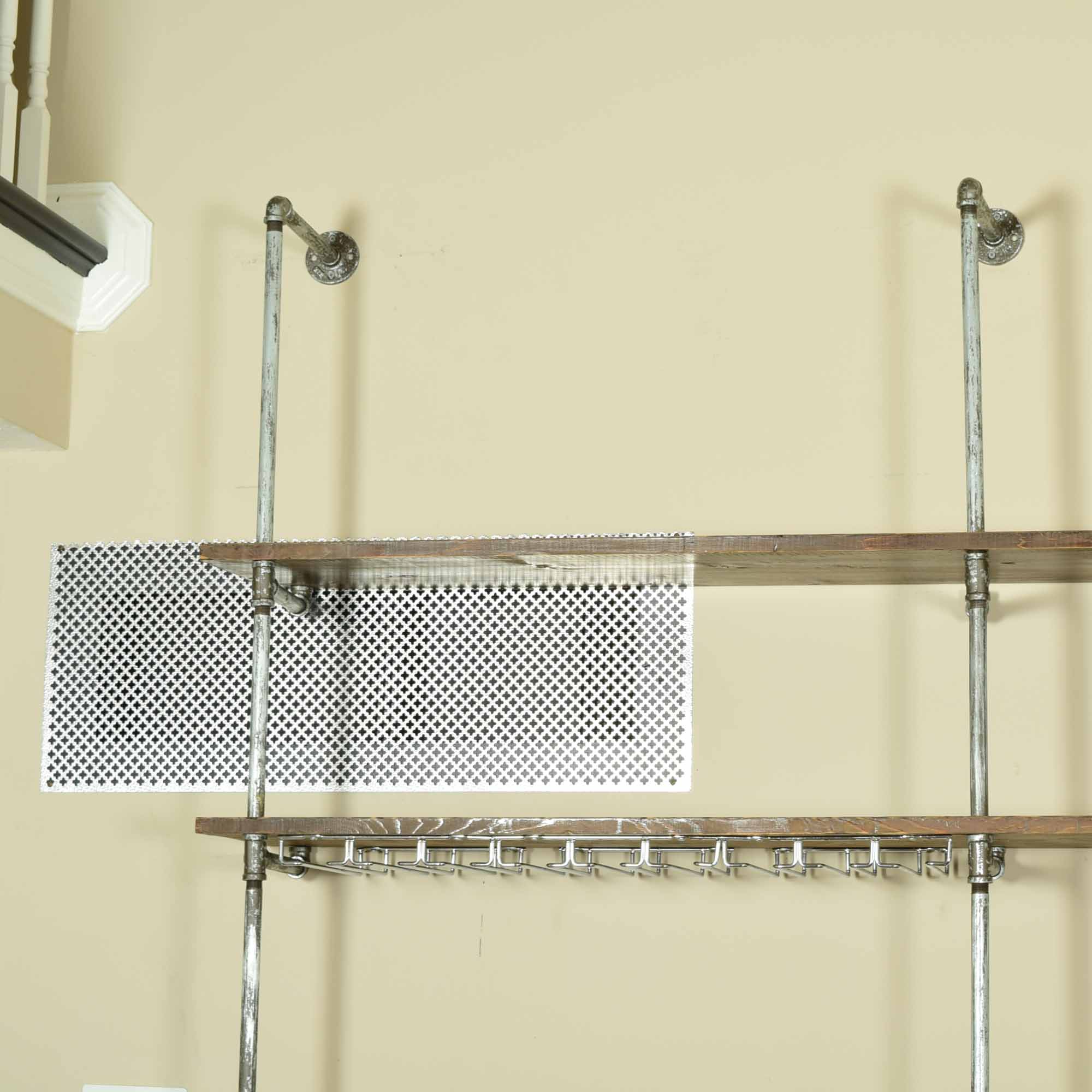 Industrial Pipe and Wood 9' Wall Shelving Unit