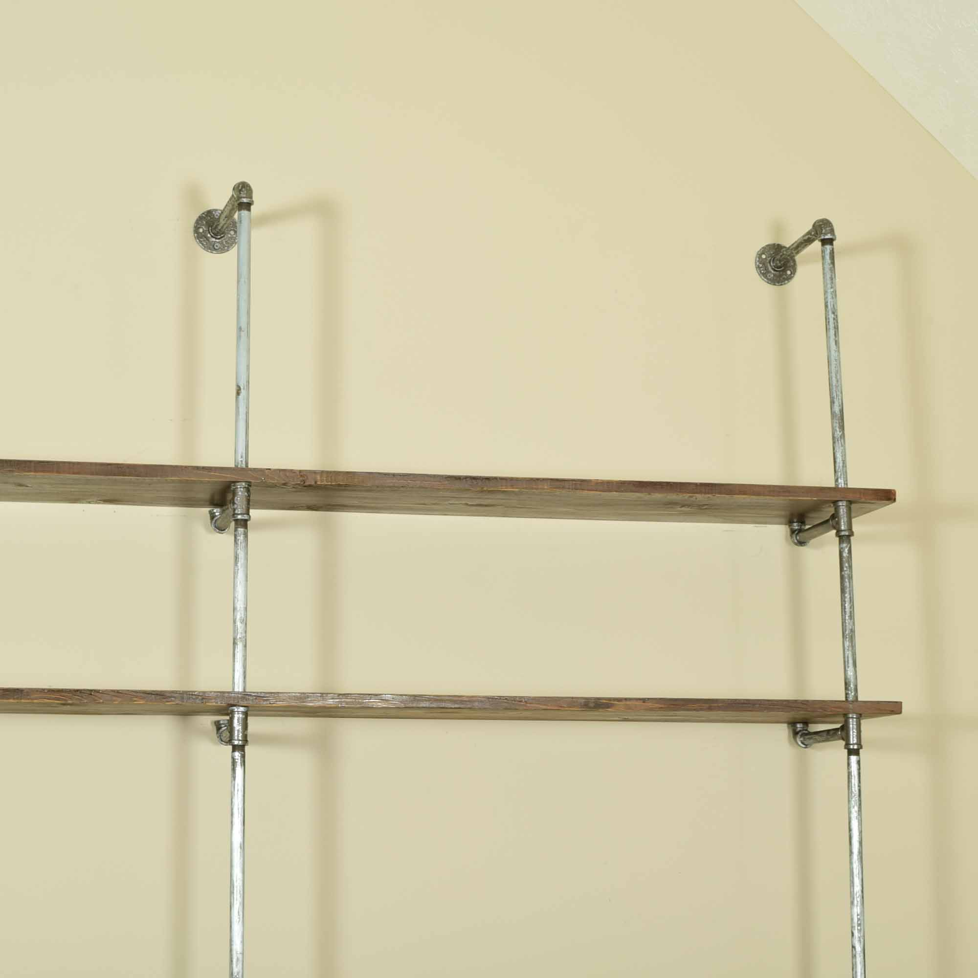 Industrial Pipe and Wood 9' Wall Shelving Unit