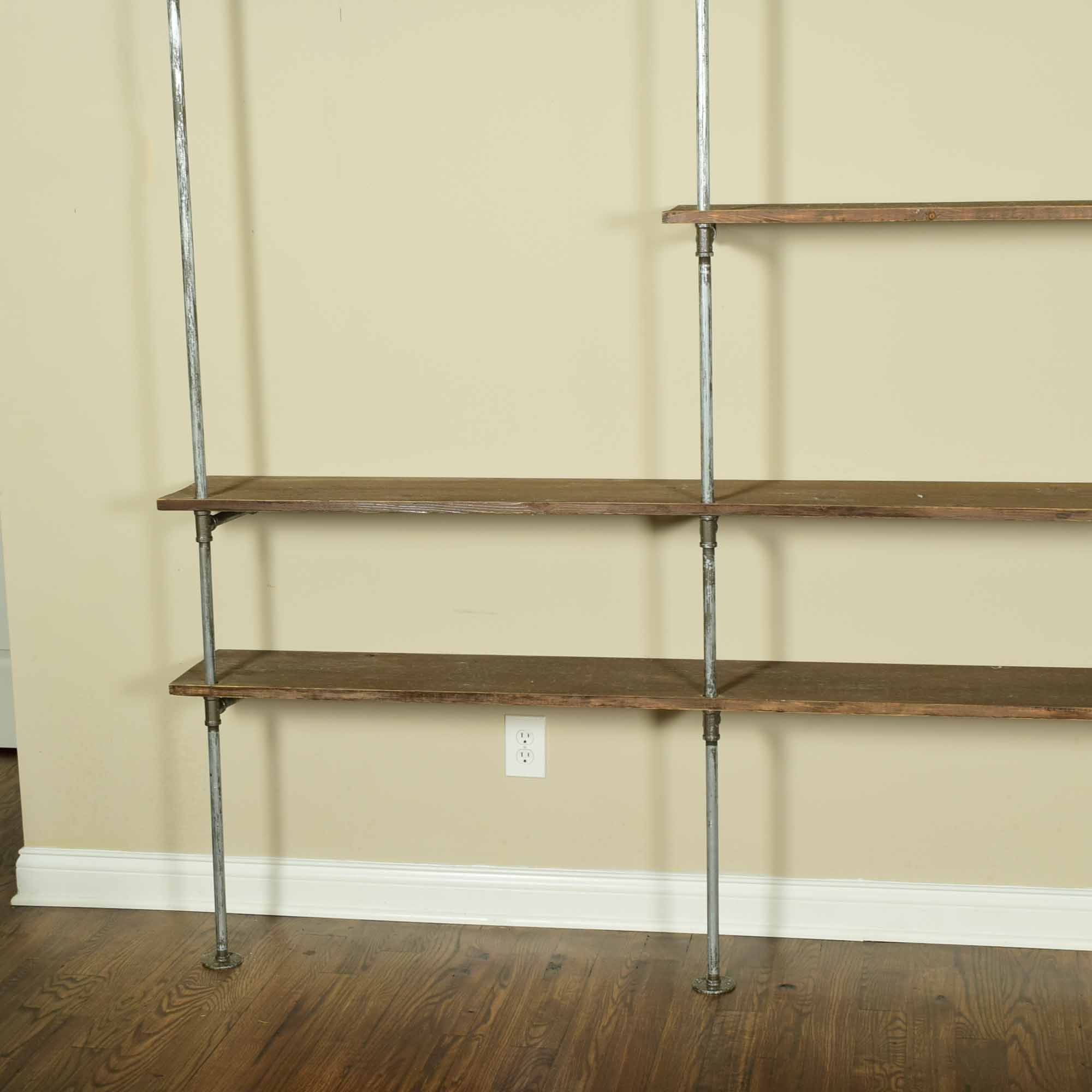 Industrial Pipe and Wood 9' Wall Shelving Unit
