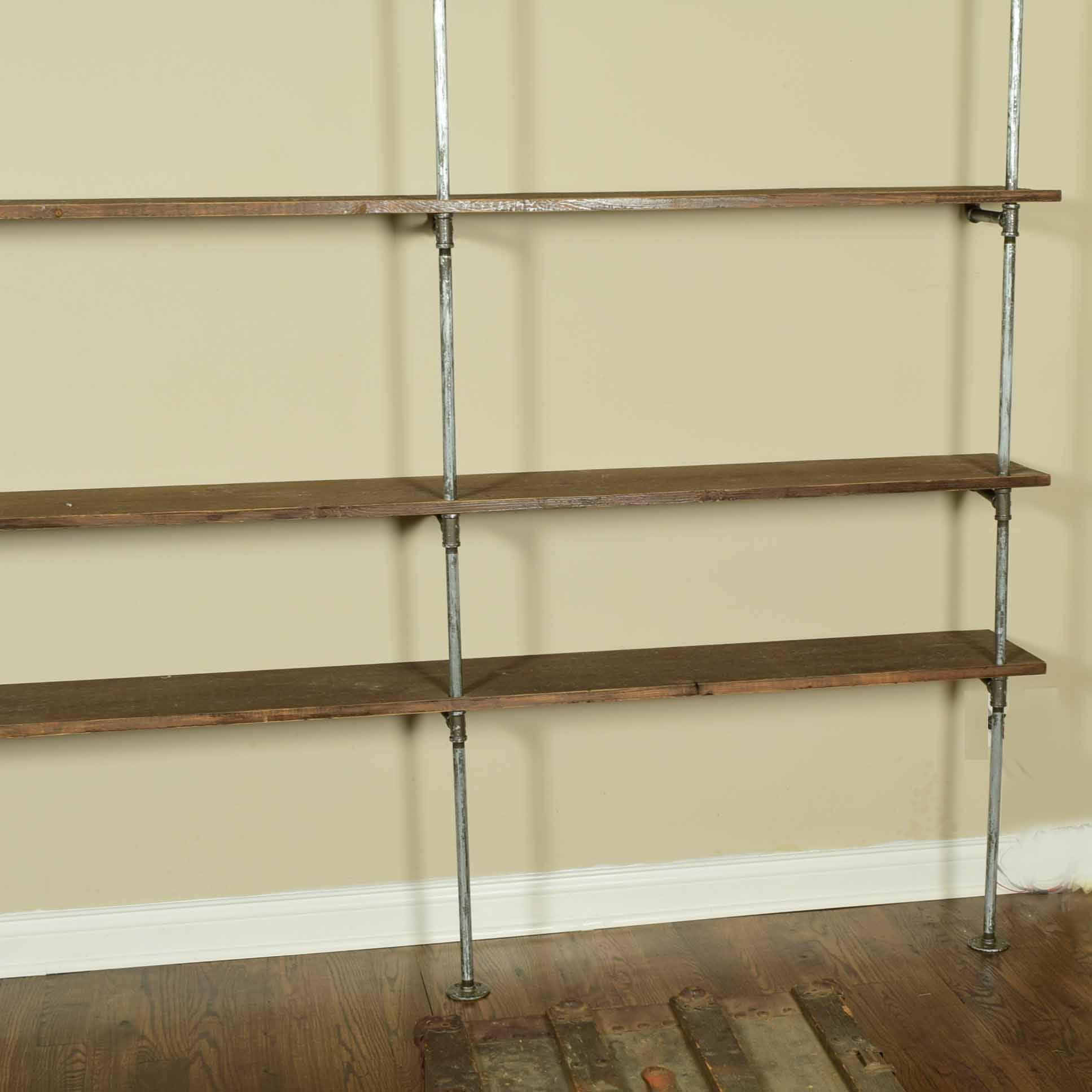 Industrial Pipe and Wood 9' Wall Shelving Unit