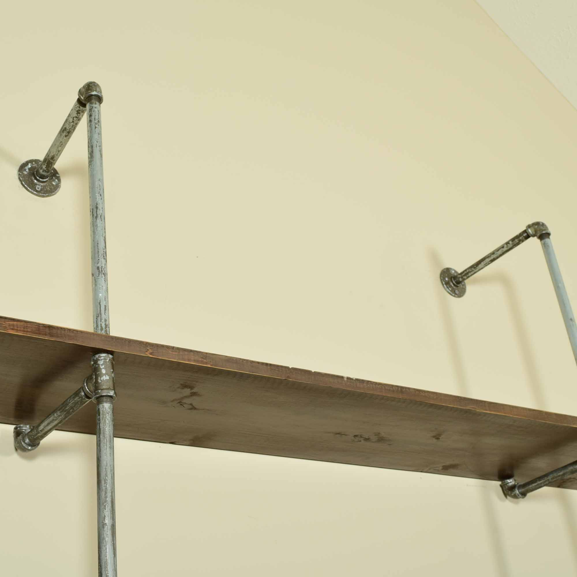 Industrial Pipe and Wood 9' Wall Shelving Unit