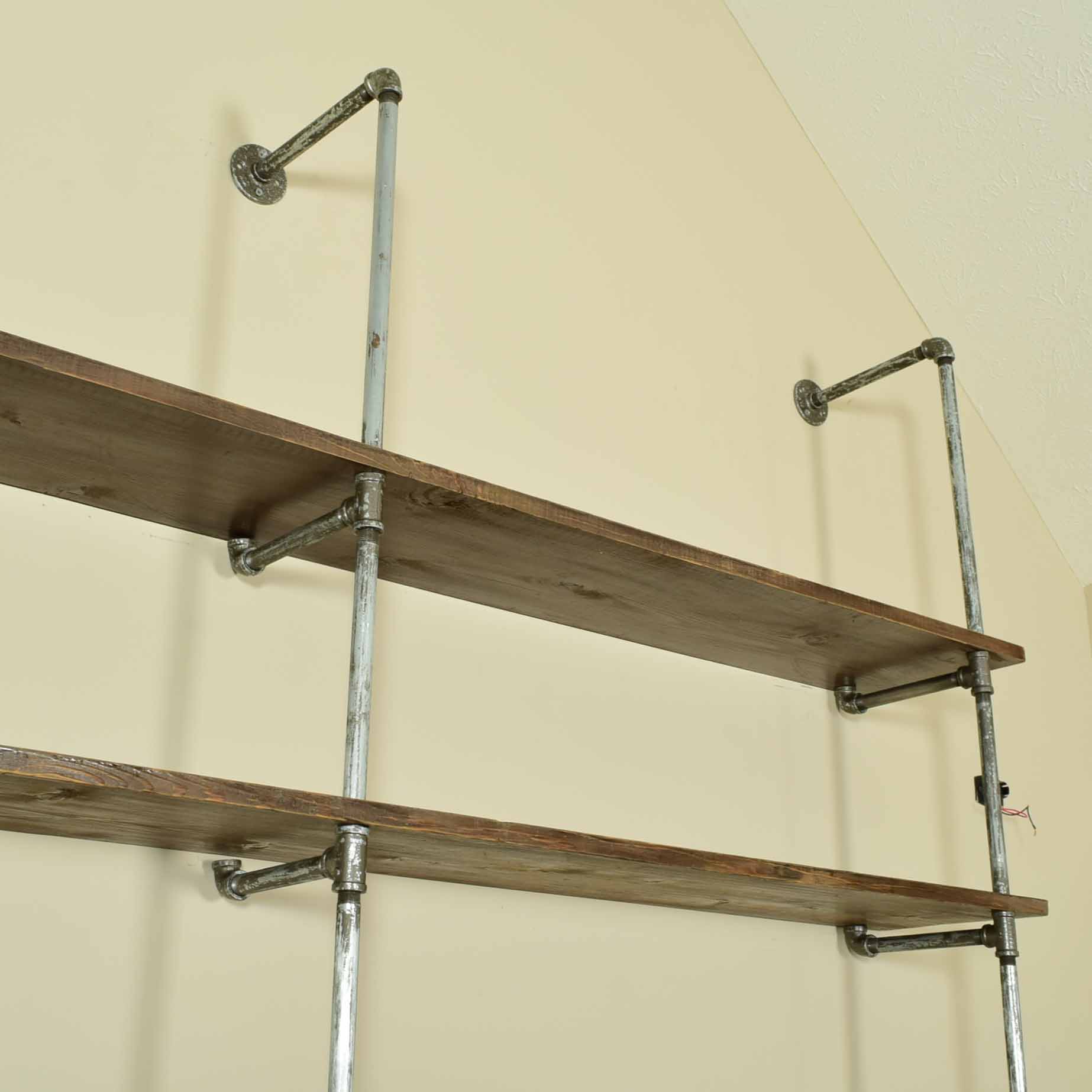 Industrial Pipe and Wood 9' Wall Shelving Unit
