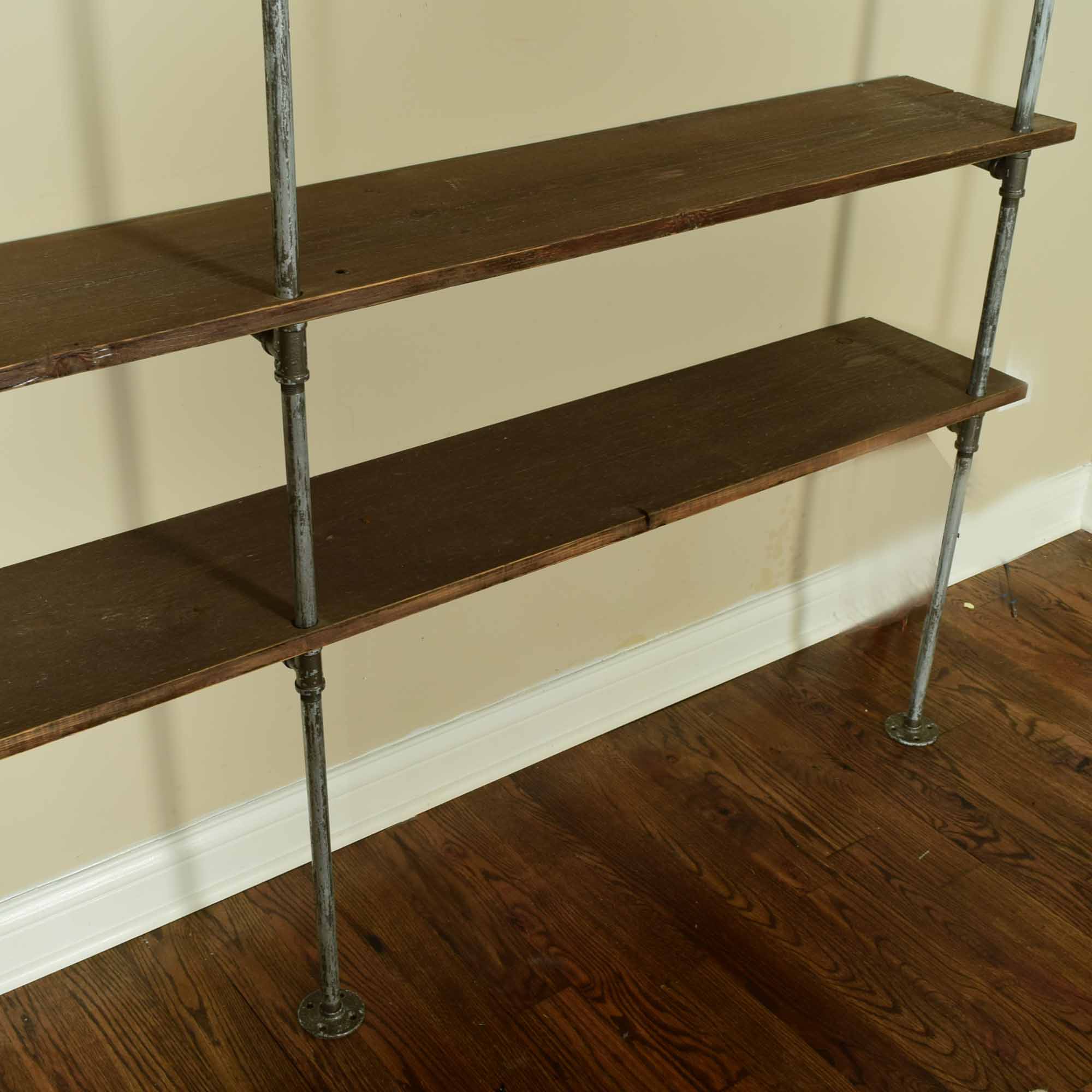 Industrial Pipe and Wood 9' Wall Shelving Unit