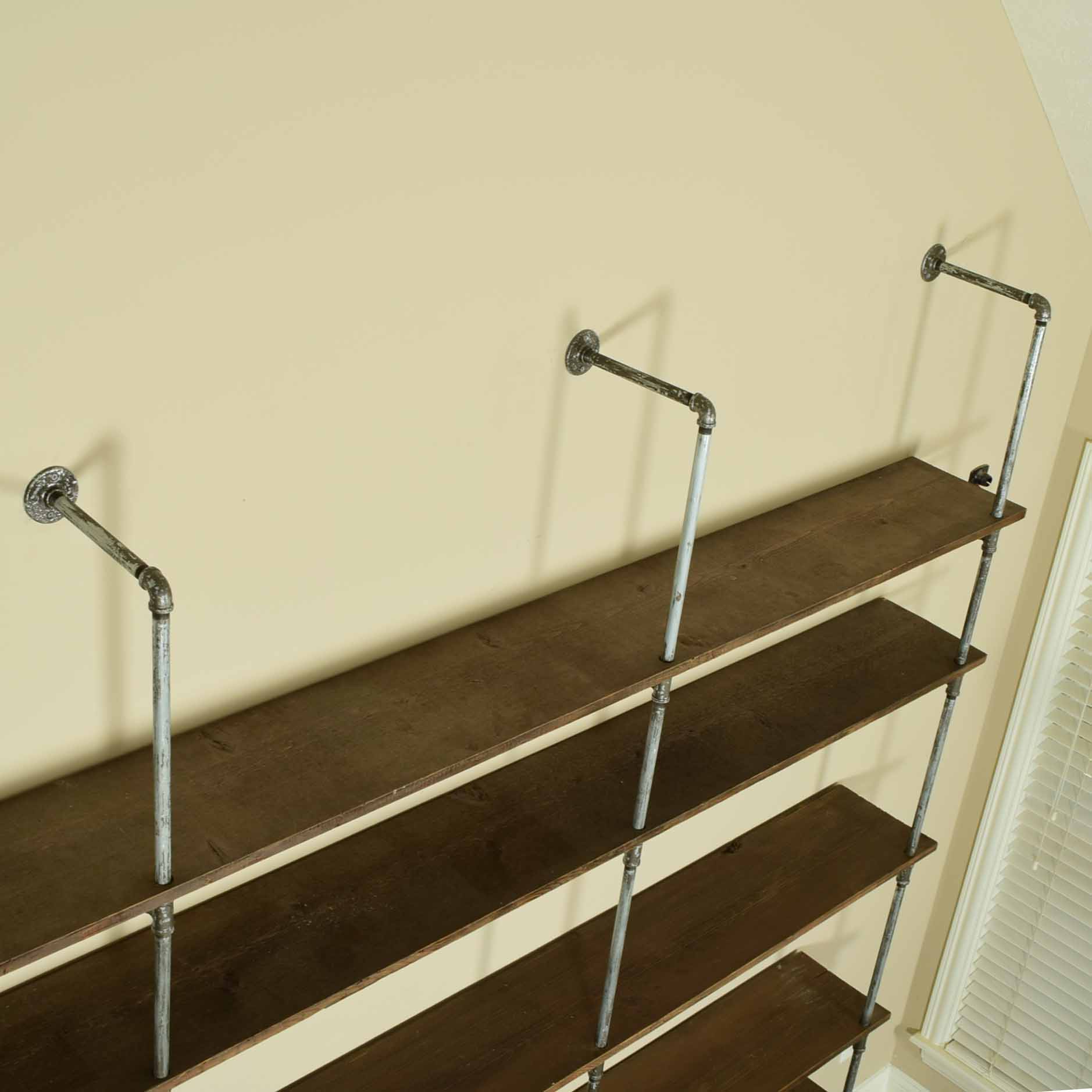 Industrial Pipe and Wood 9' Wall Shelving Unit