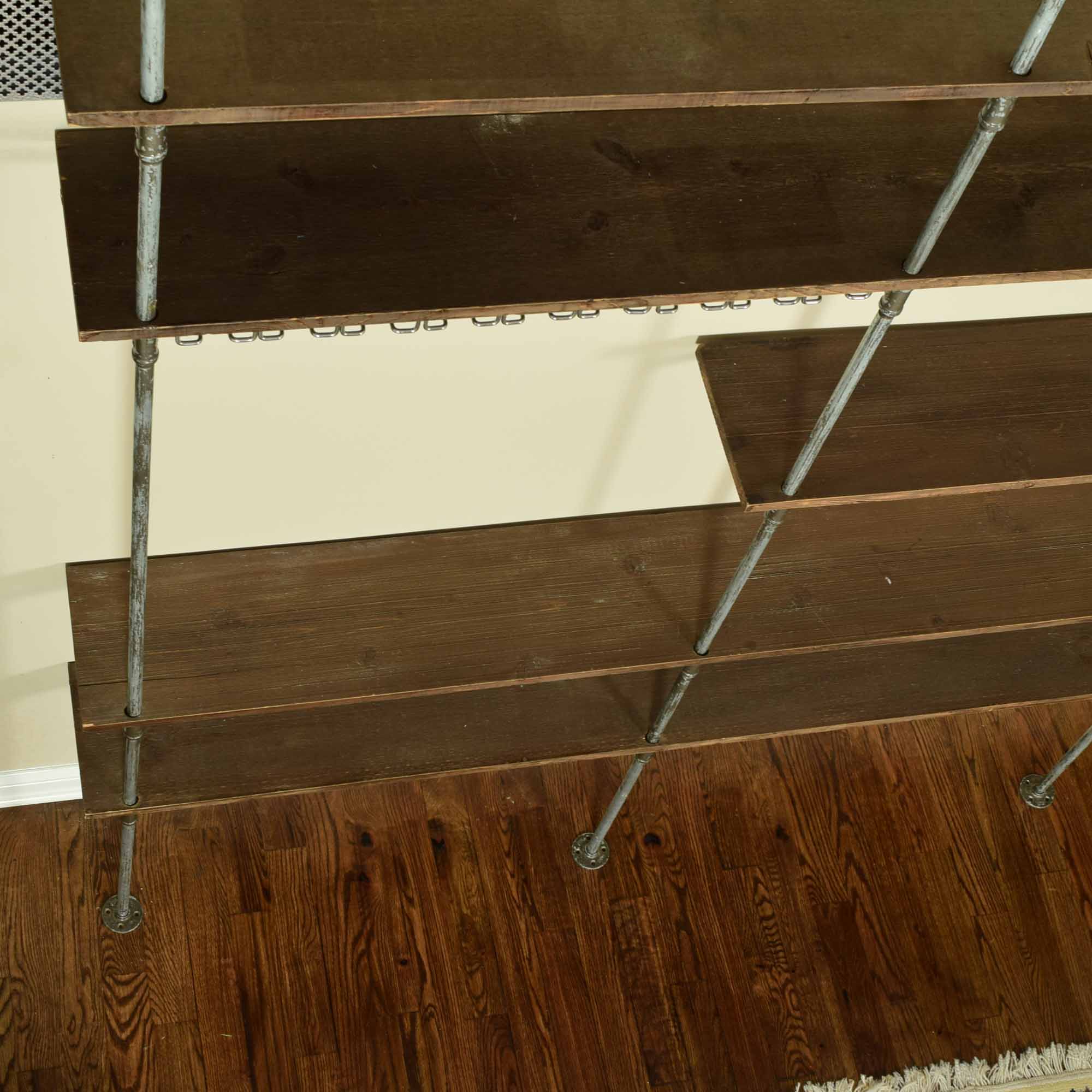 Industrial Pipe and Wood 9' Wall Shelving Unit