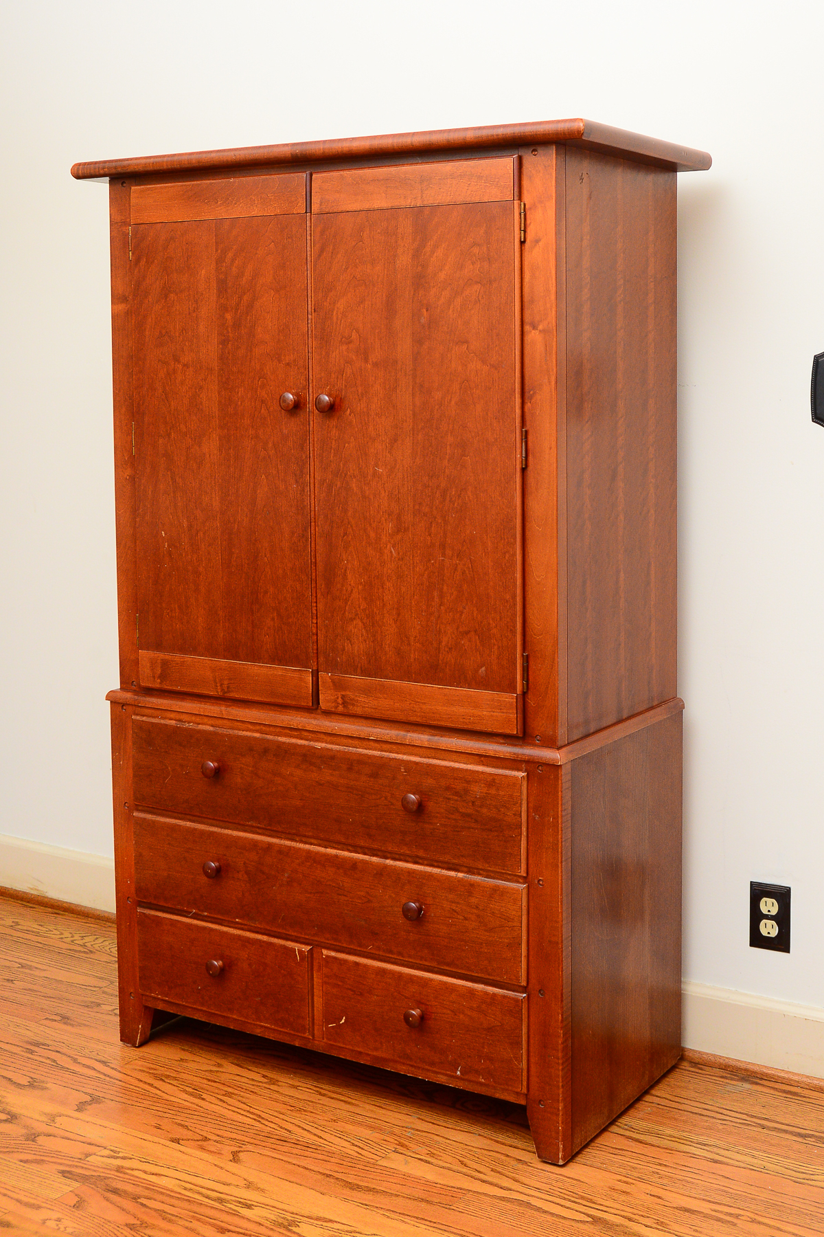 Modern Cherry Linen Press Entertainment Cabinet