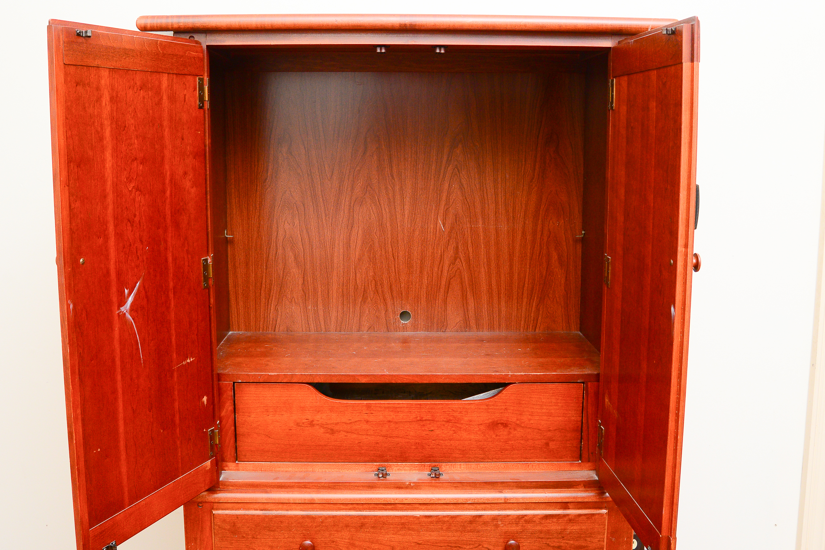 Modern Cherry Linen Press Entertainment Cabinet