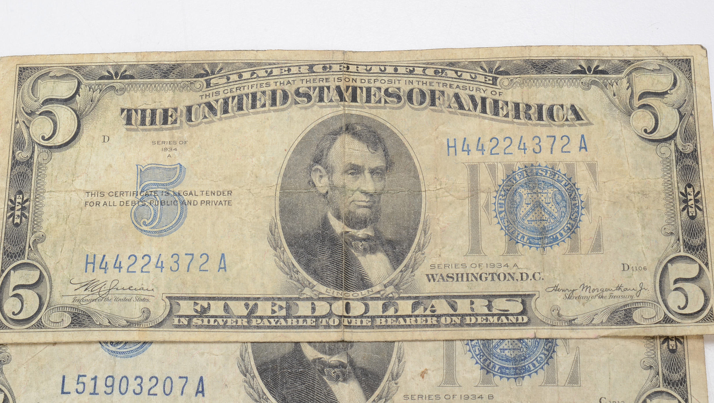 Group of Ten Five Dollar Silver Certificates