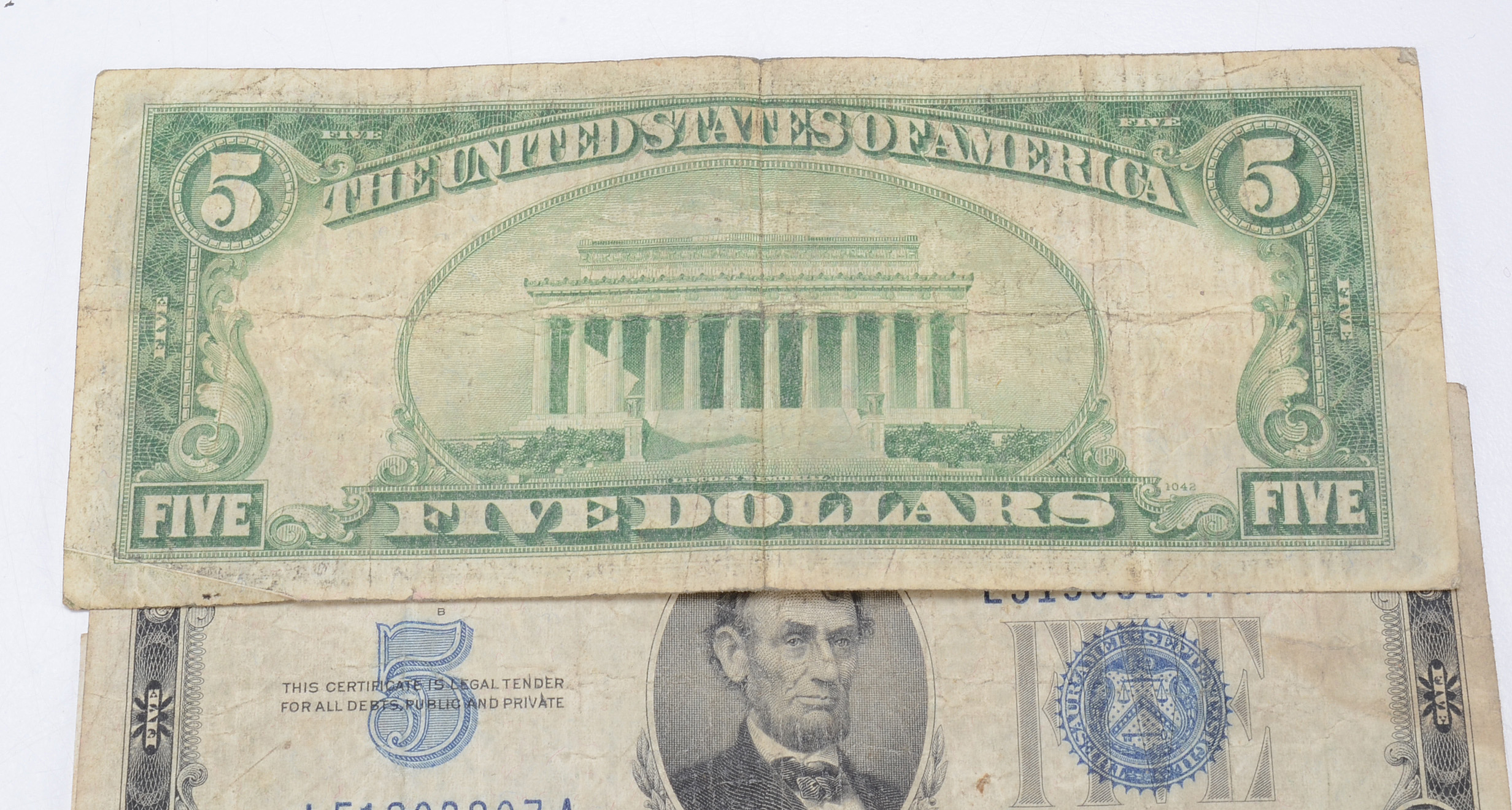 Group of Ten Five Dollar Silver Certificates