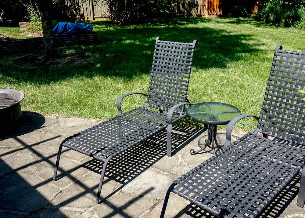 Outdoor Lounge Chairs and Glass Top Accent Table