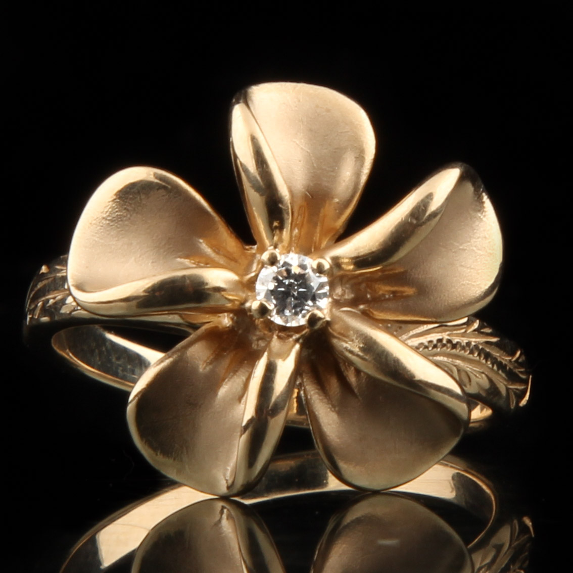 14K Yellow Gold Flower Ring