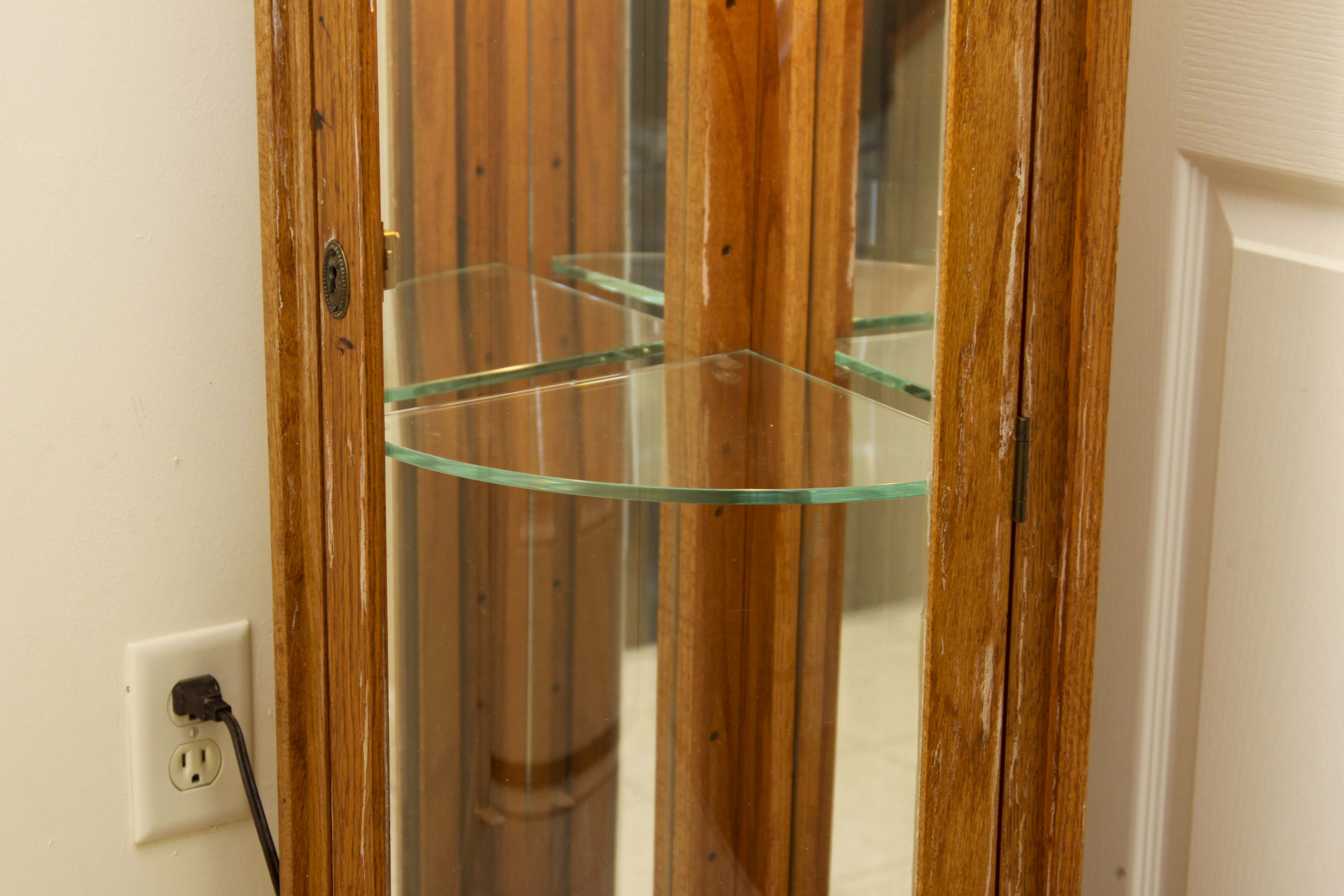 Small Lighted Oak Corner Curio Cabinet