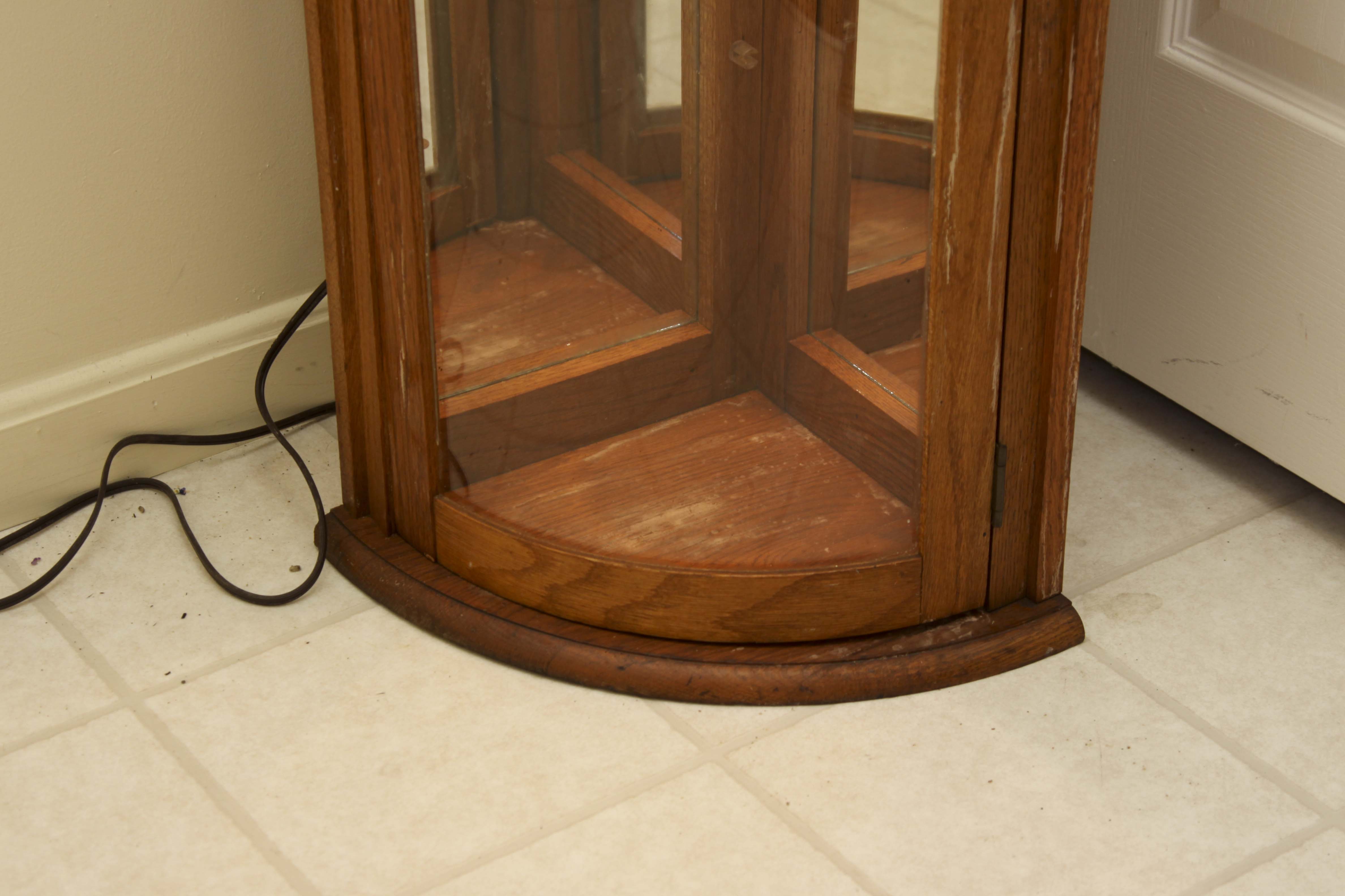 Small Lighted Oak Corner Curio Cabinet