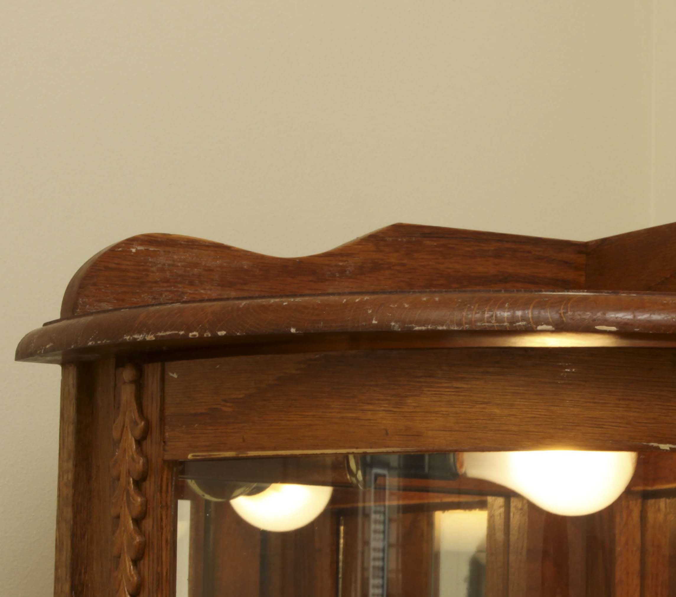 Small Lighted Oak Corner Curio Cabinet