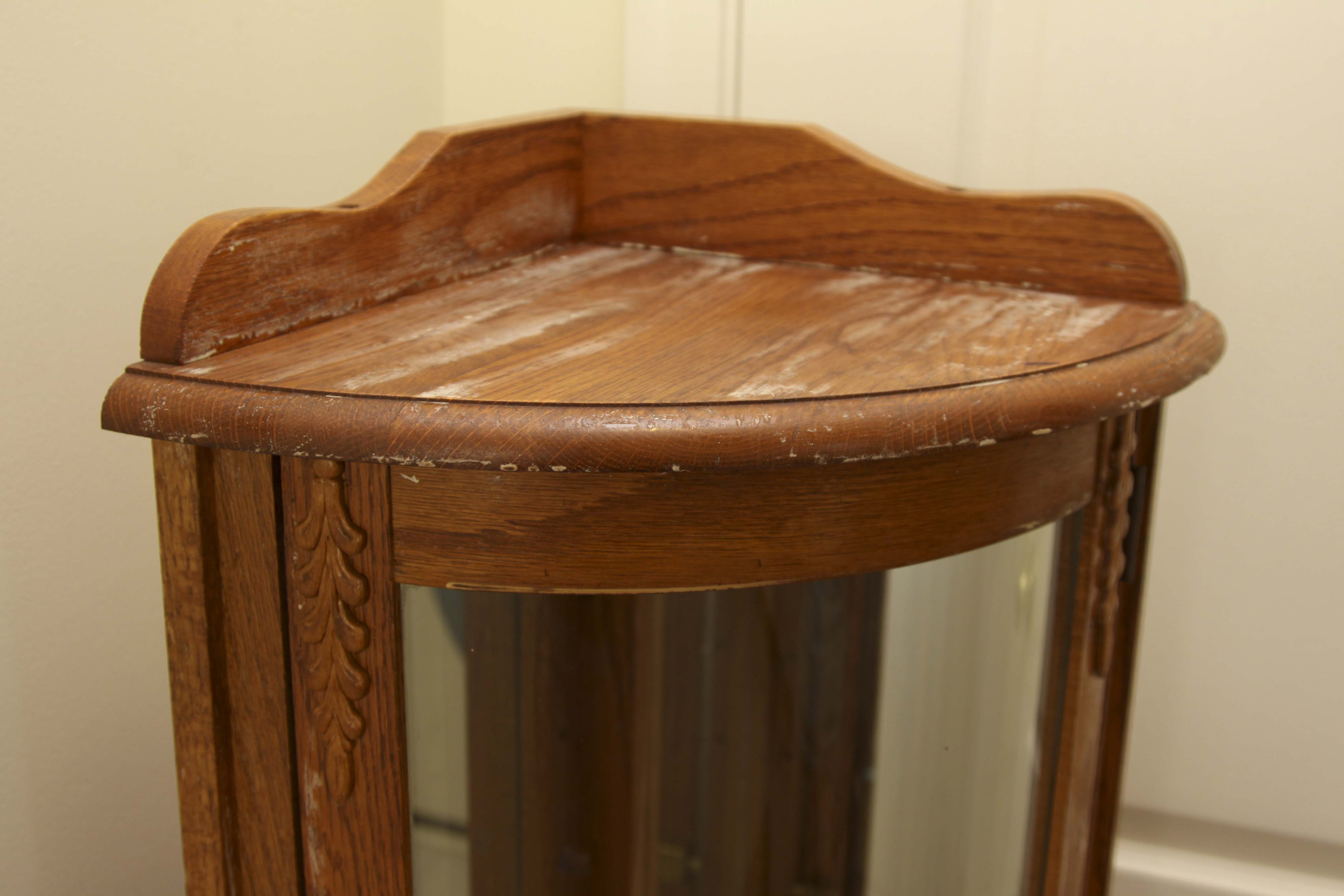 Small Lighted Oak Corner Curio Cabinet