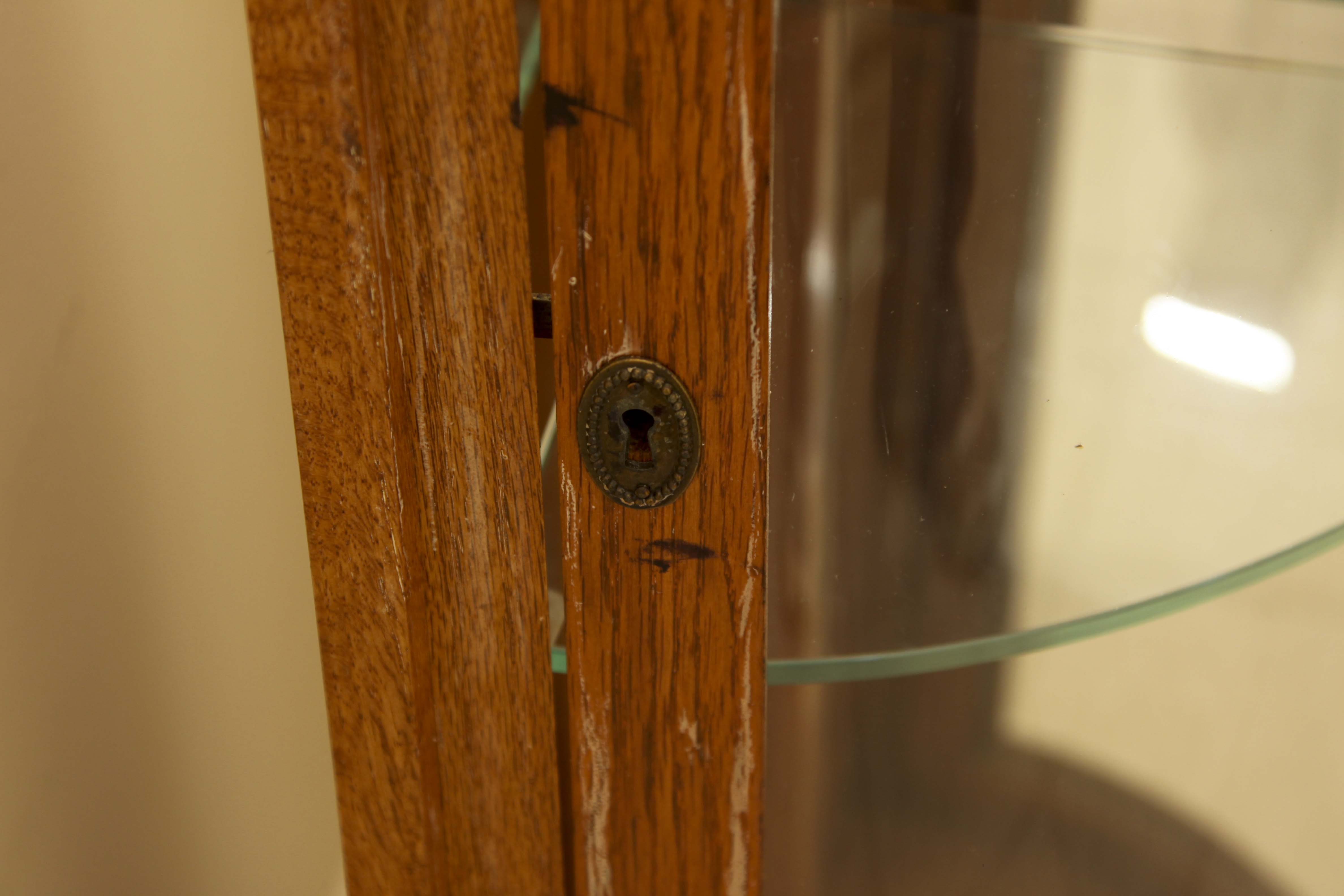 Small Lighted Oak Corner Curio Cabinet