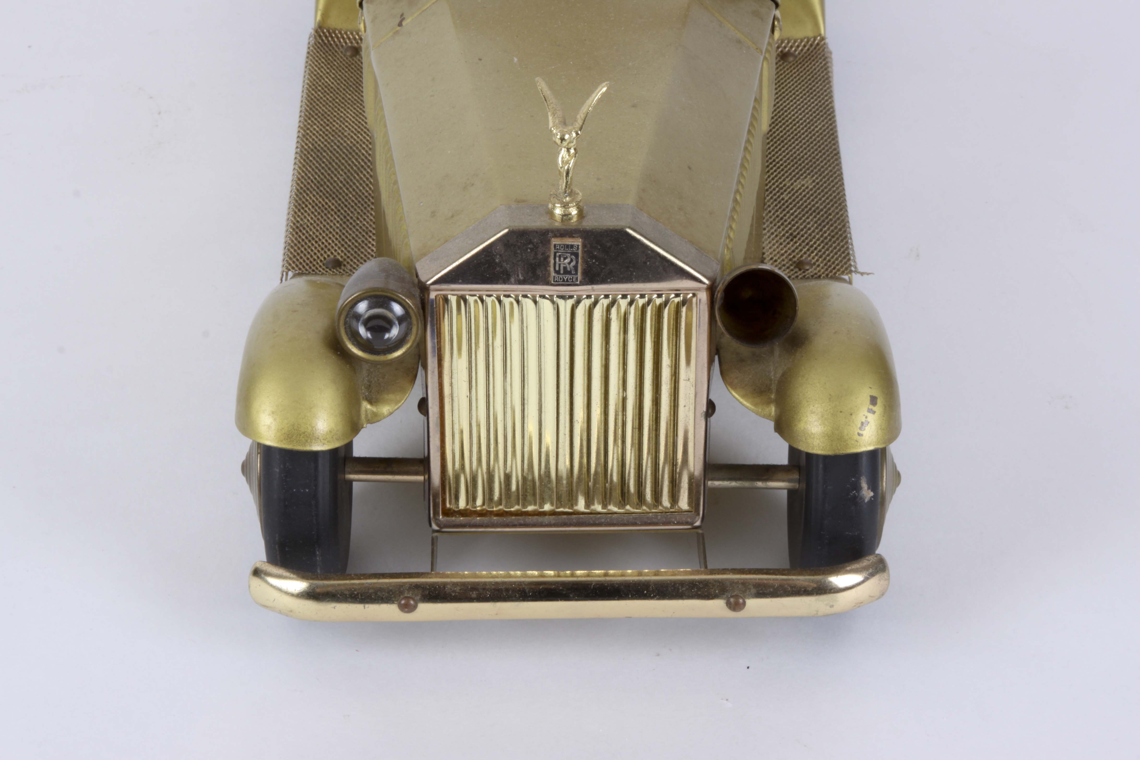 Vintage Rolls Royce Model Car Music Box with Decanter and Shot Glasses