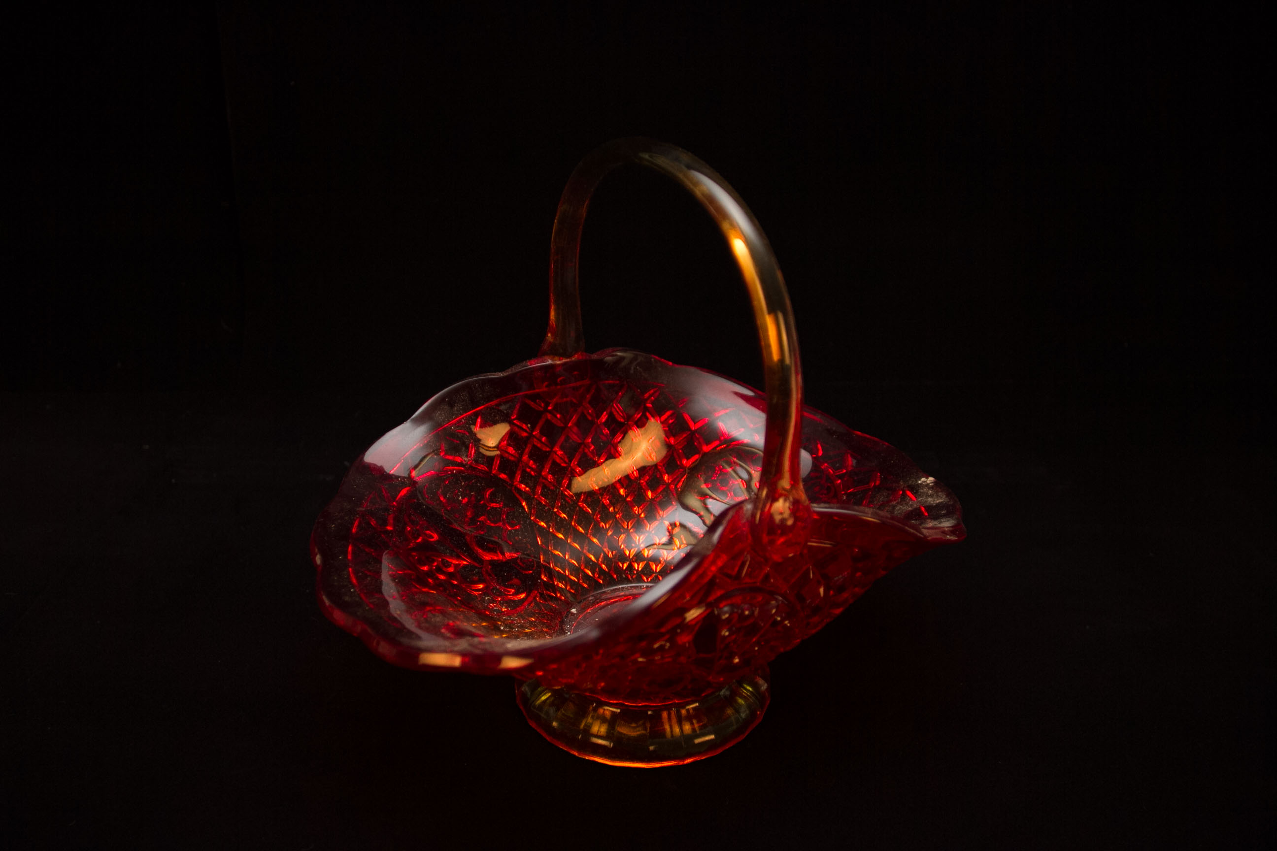Amberina Depression Glass Basket