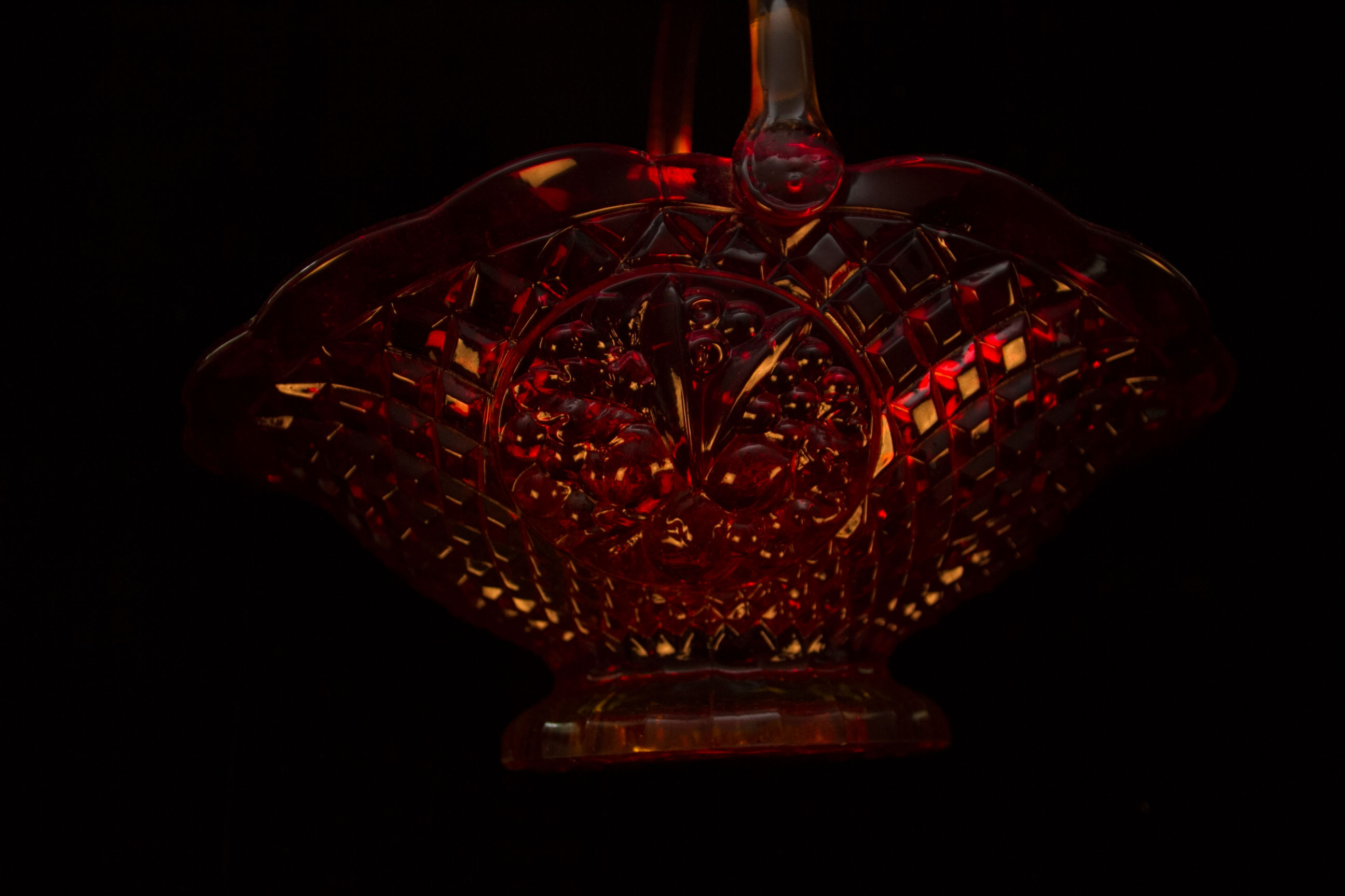 Amberina Depression Glass Basket