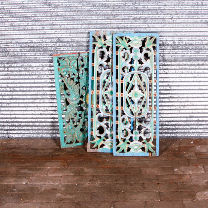 Collection of Vintage Asian Style Wooden Shutter Panels