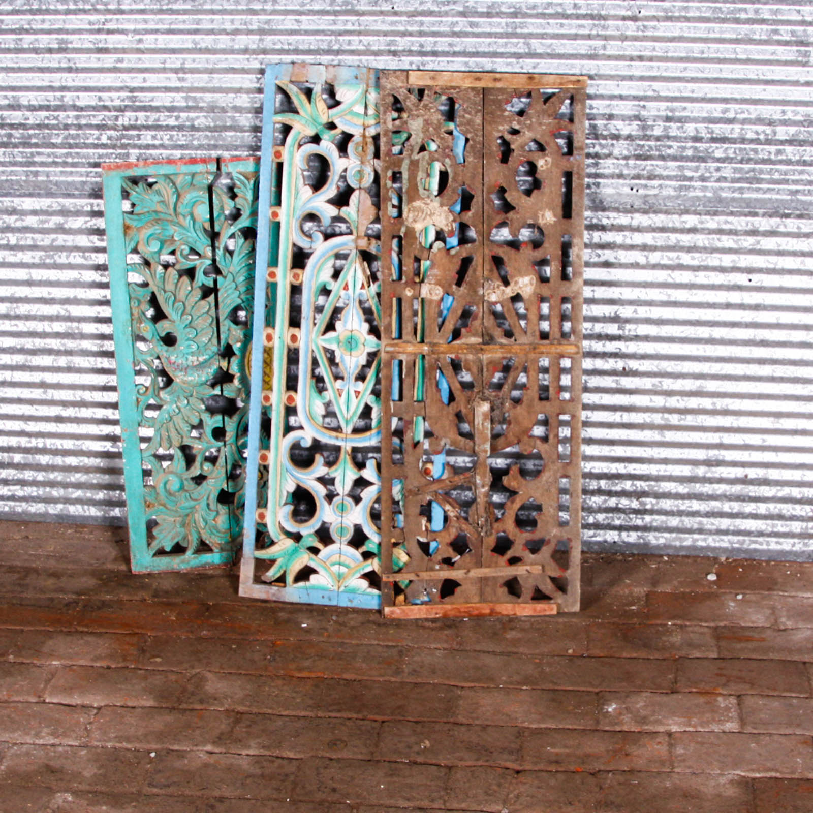 Collection of Vintage Asian Style Wooden Shutter Panels