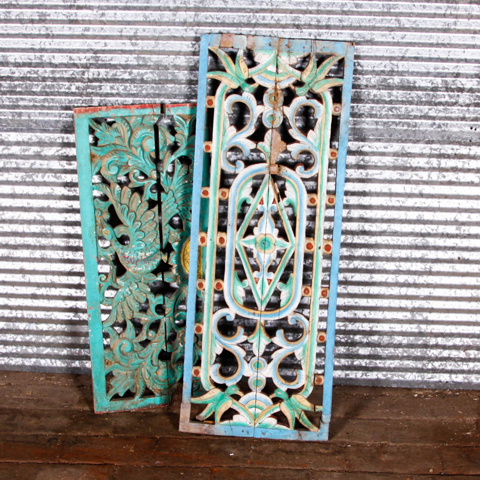 Collection of Vintage Asian Style Wooden Shutter Panels