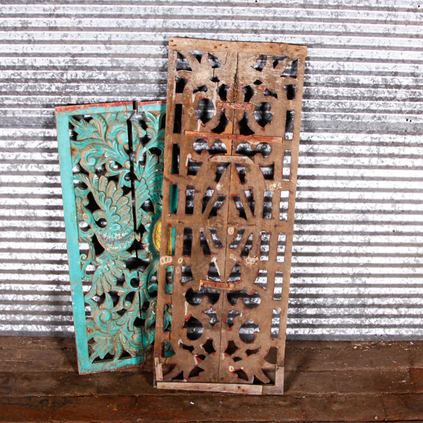 Collection of Vintage Asian Style Wooden Shutter Panels