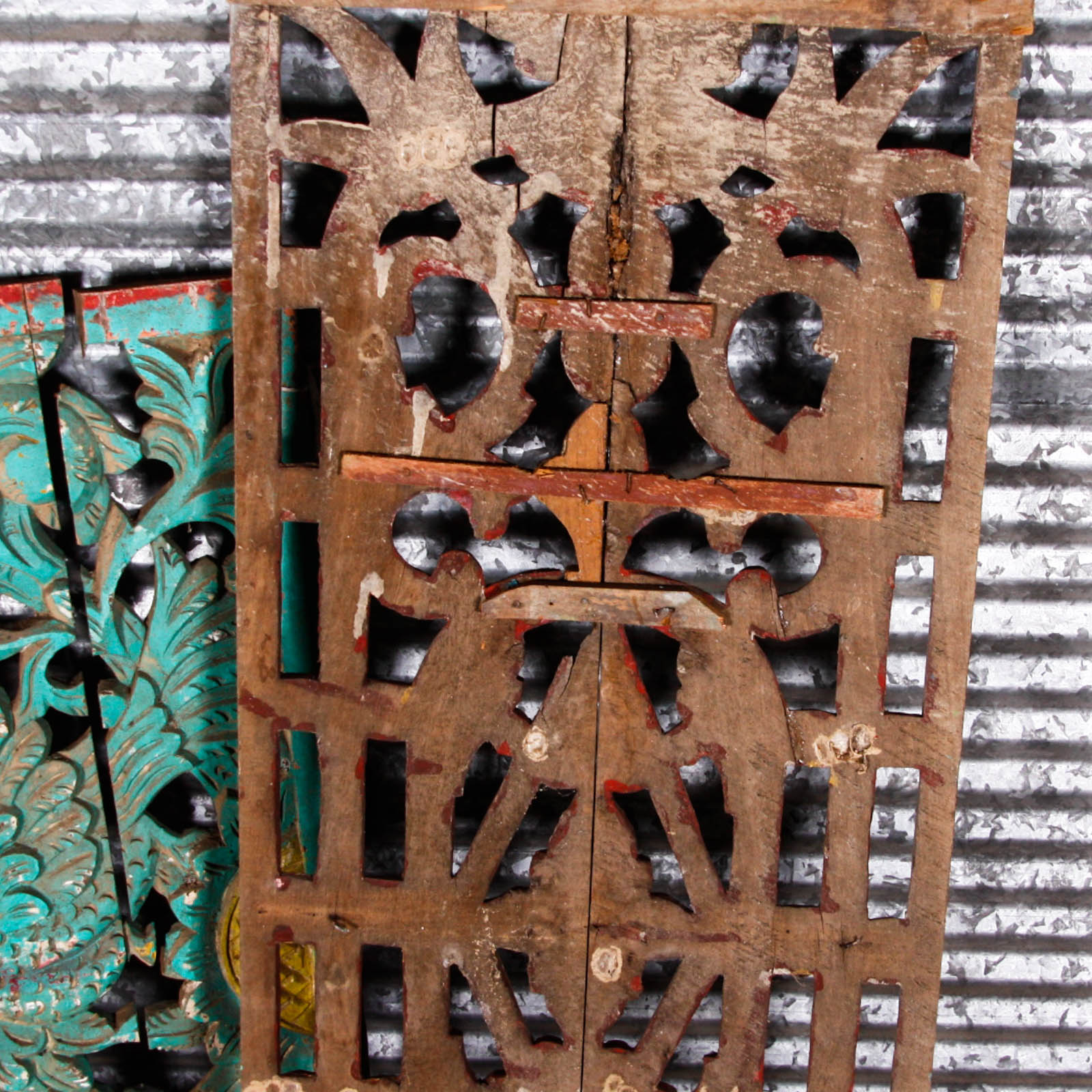 Collection of Vintage Asian Style Wooden Shutter Panels