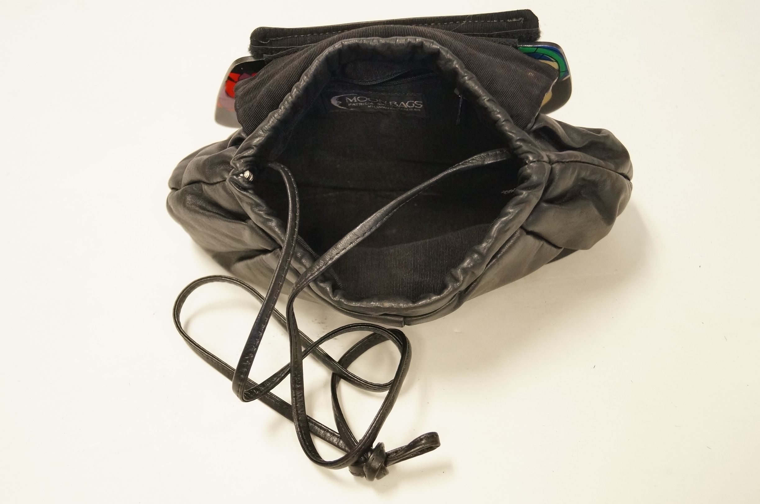 Vintage Leather Moon Bag Hand-Painted by Patricia Smith