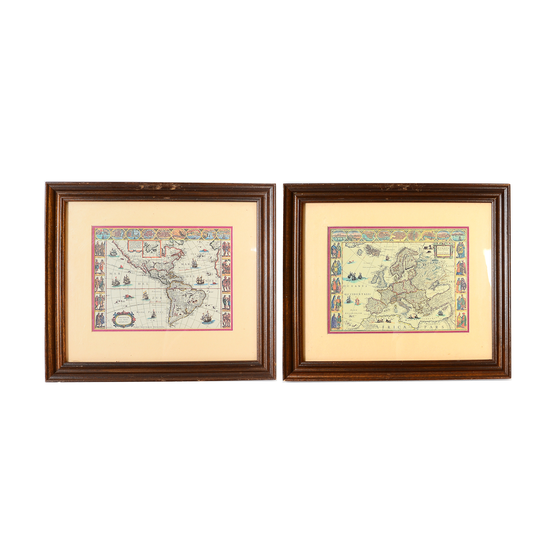 Pair of Vintage Inspired Framed Map Prints