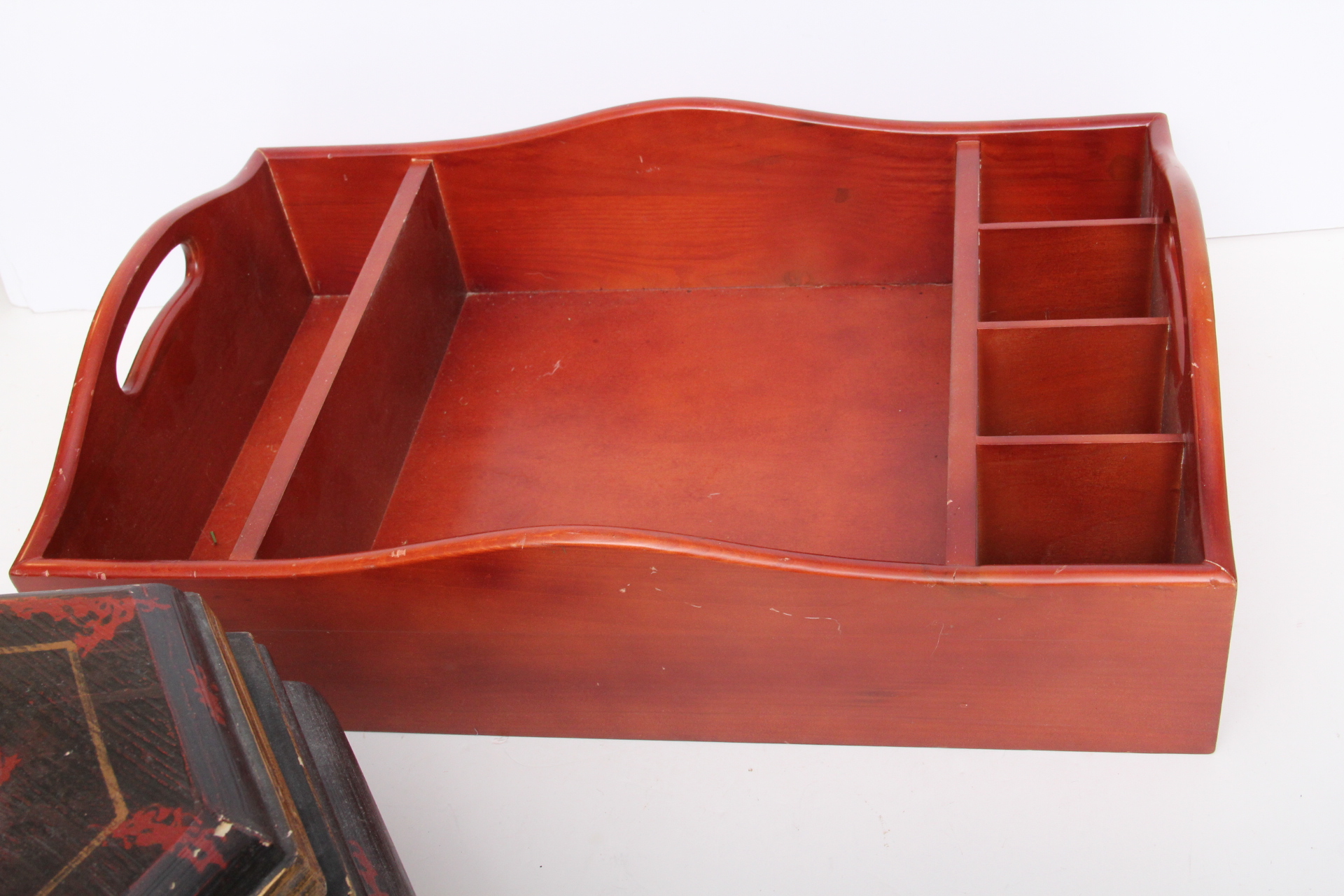 Red Serving Tray and Black and Red Decorative Container