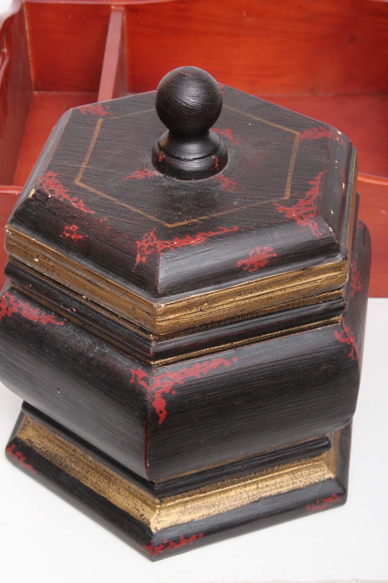 Red Serving Tray and Black and Red Decorative Container