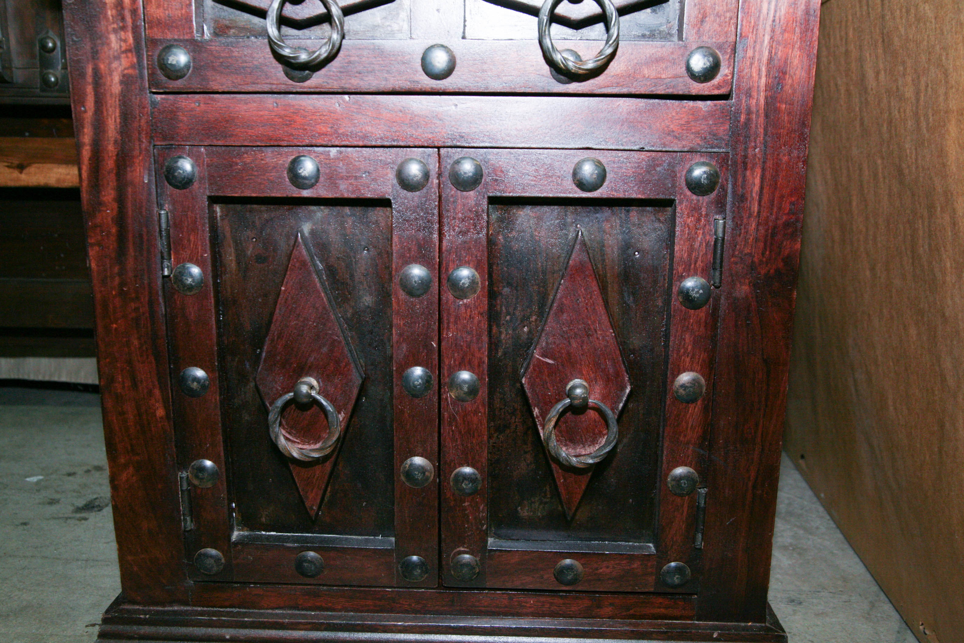 Pair of Dark Wood Studded Nightstands