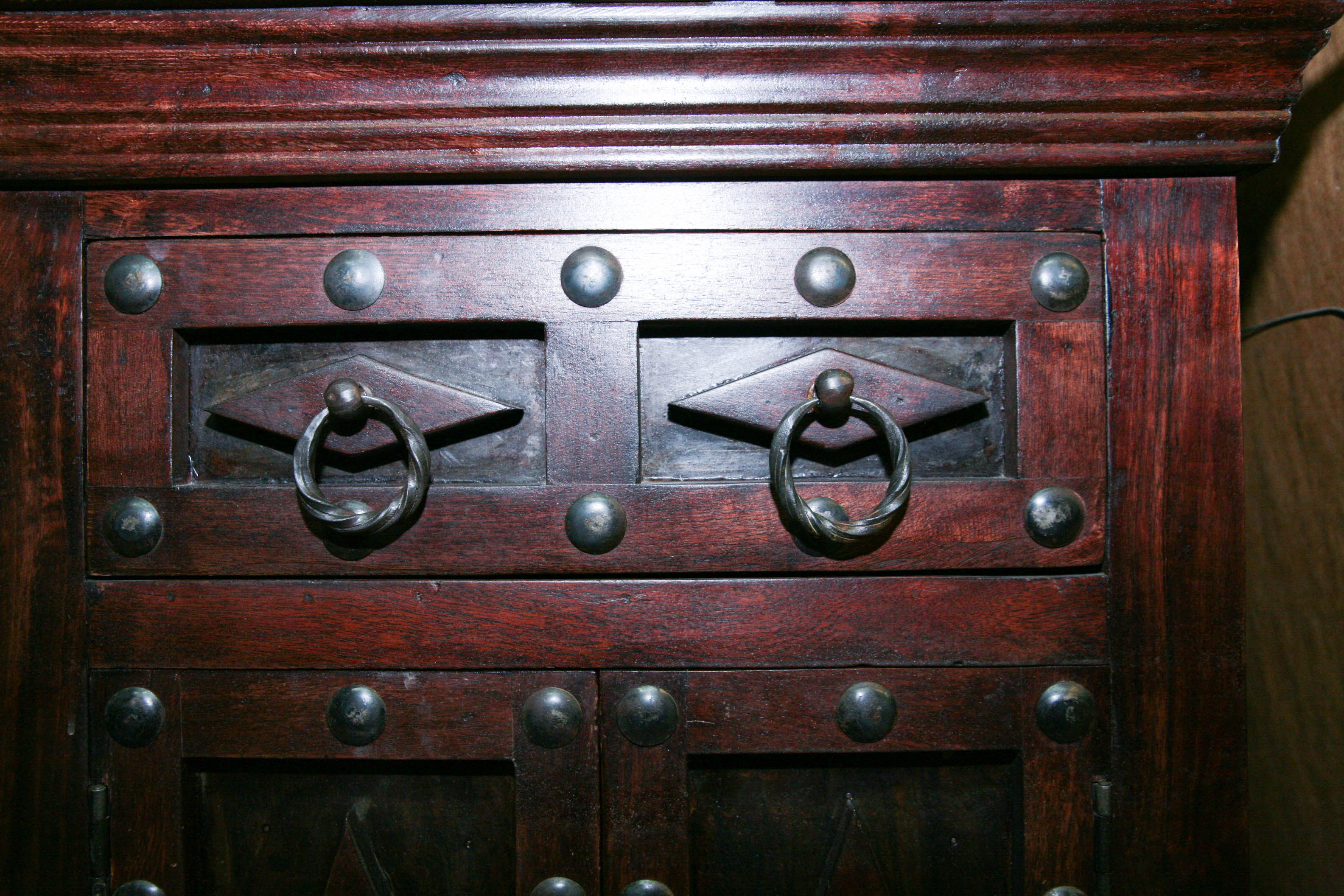 Pair of Dark Wood Studded Nightstands
