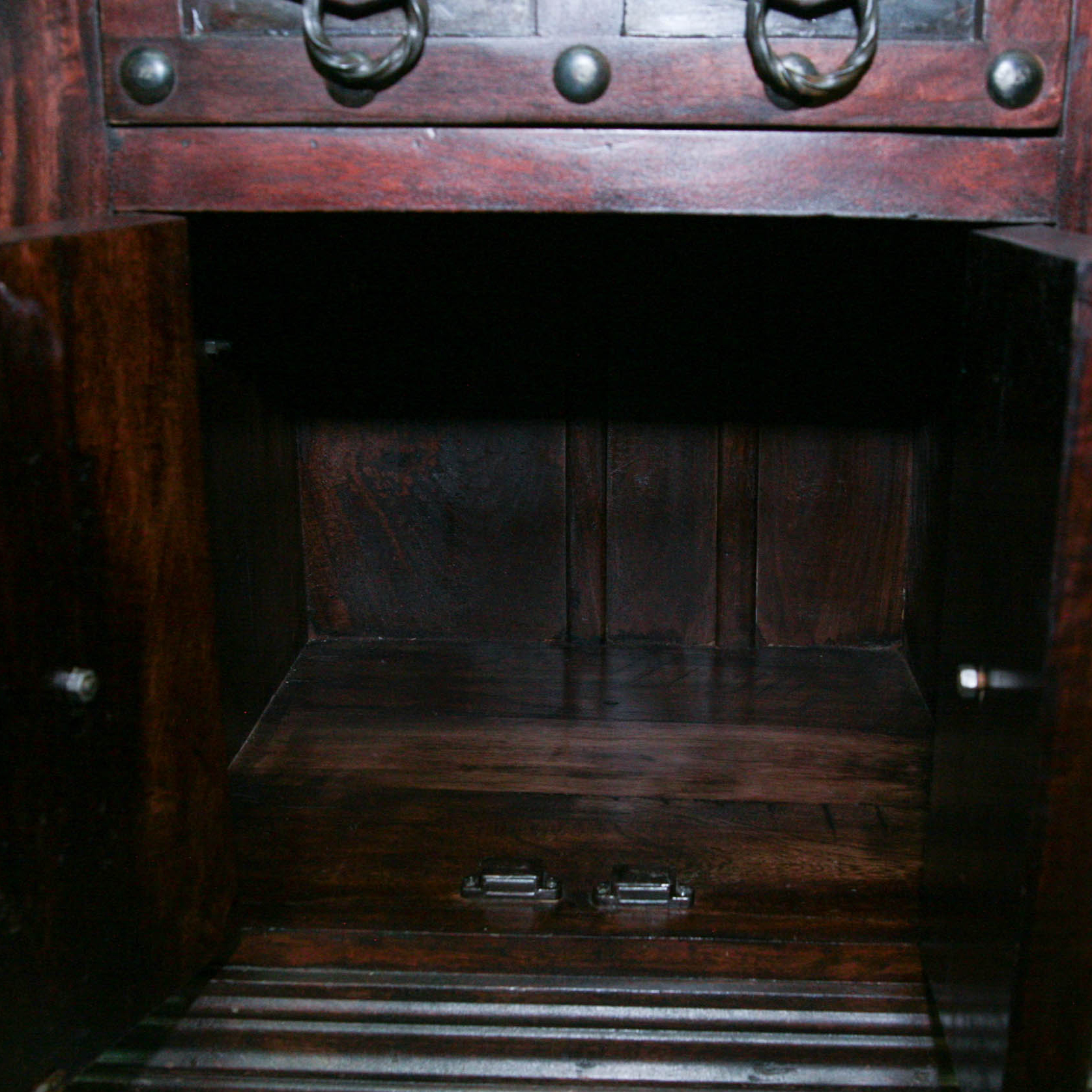 Pair of Dark Wood Studded Nightstands