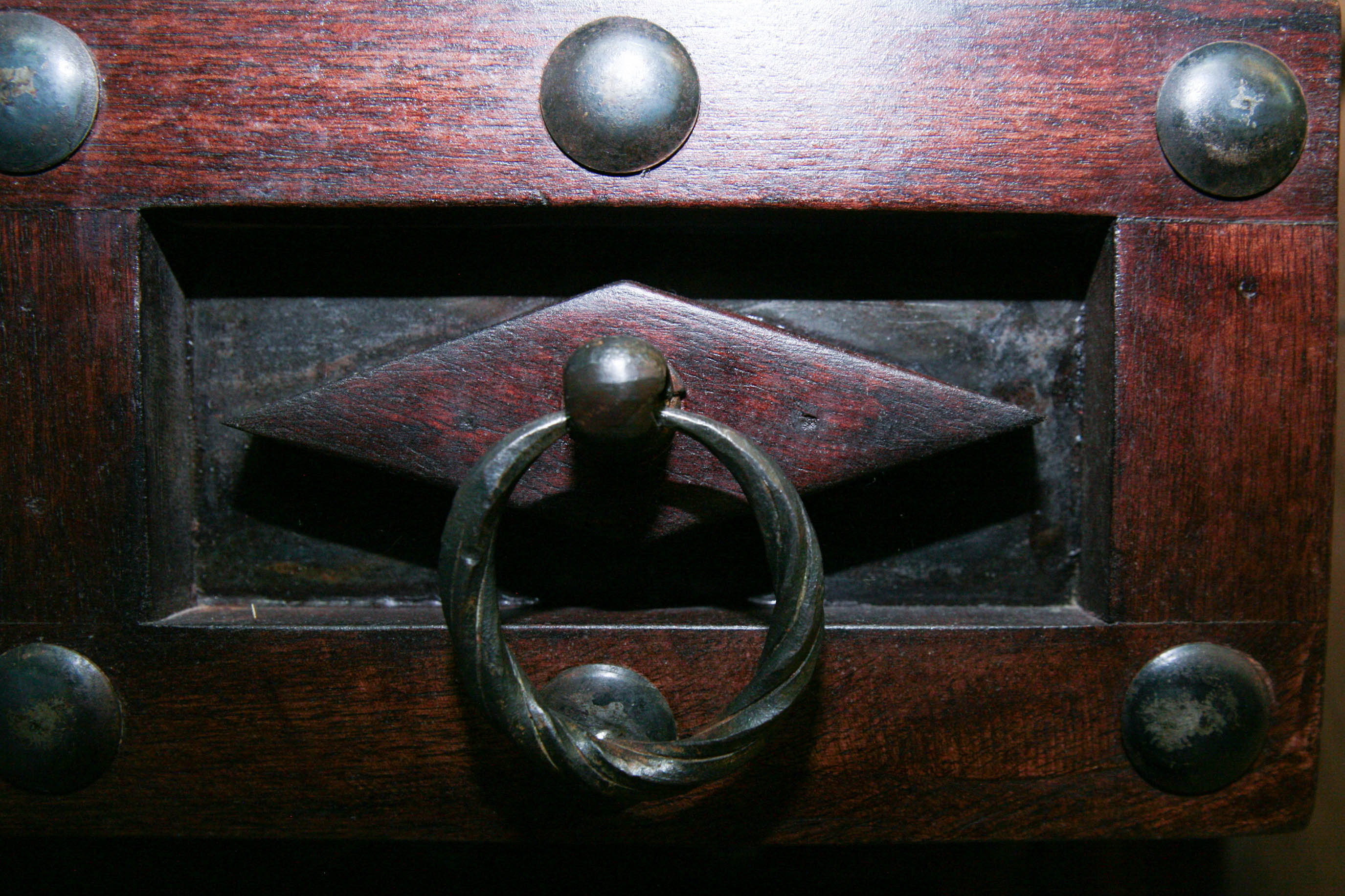 Pair of Dark Wood Studded Nightstands