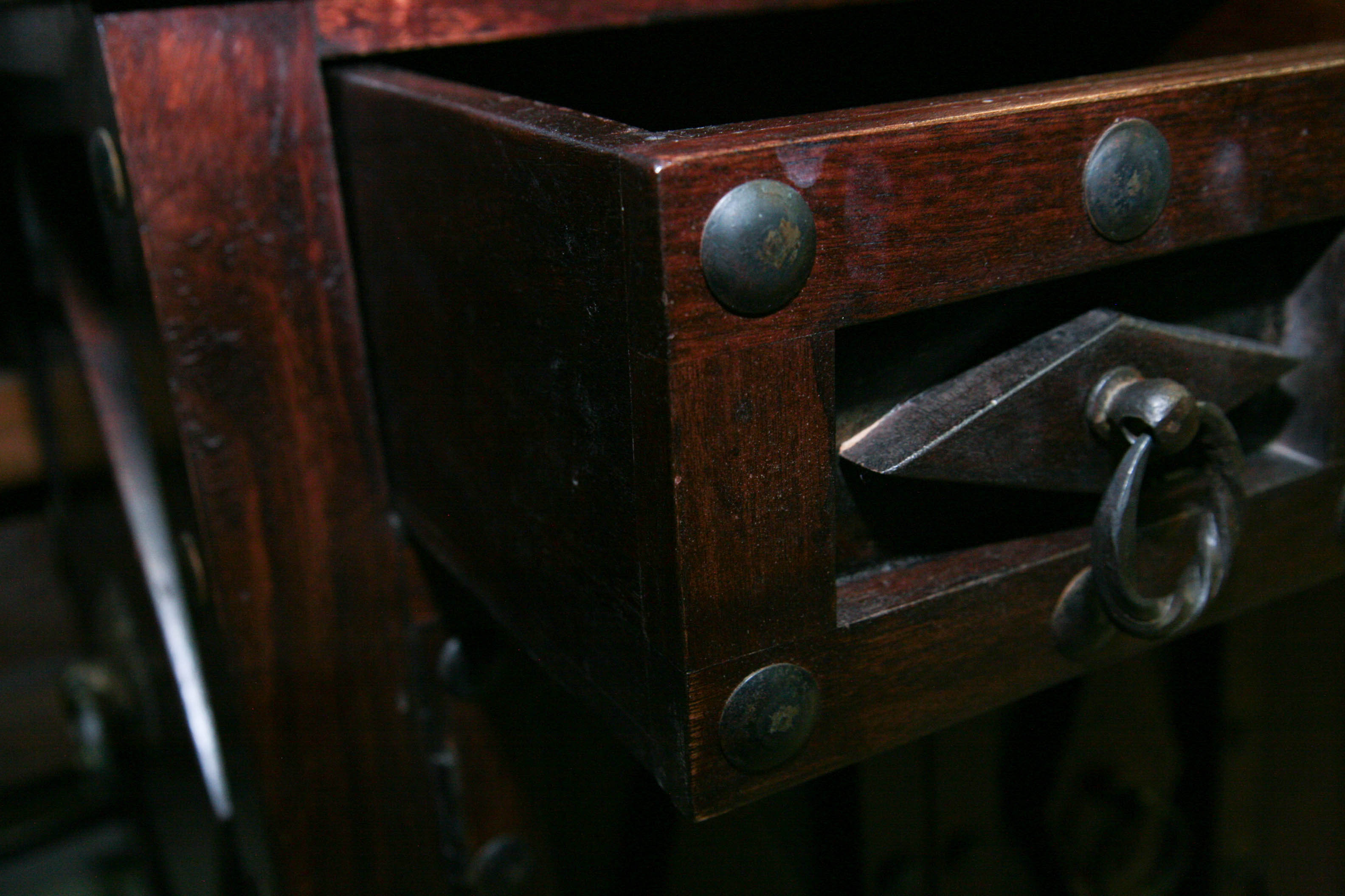 Pair of Dark Wood Studded Nightstands