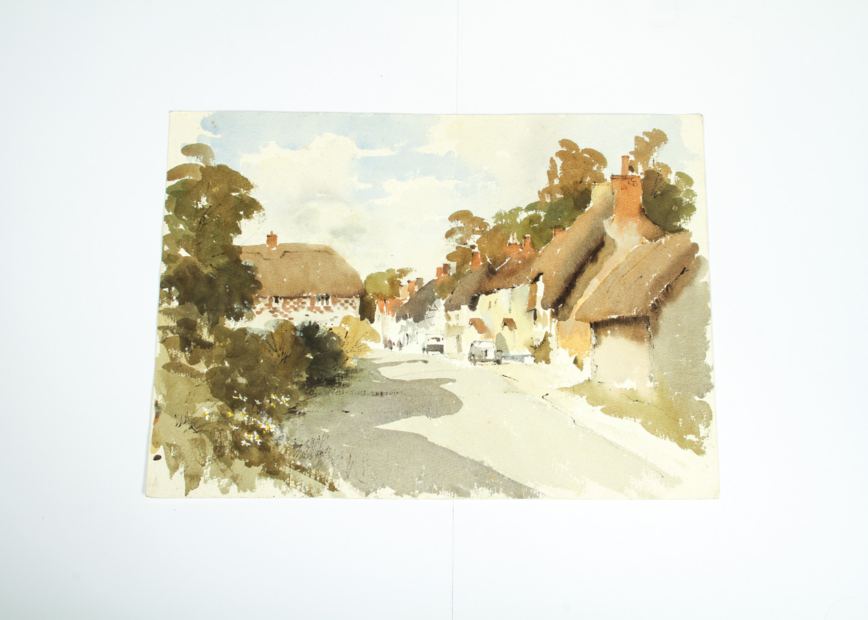 Town Street View Watercolor