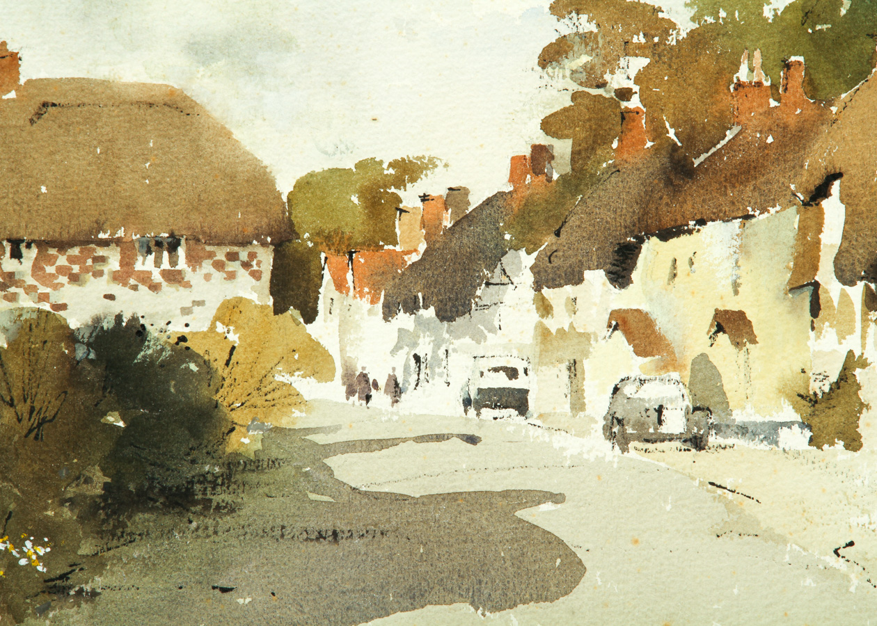 Town Street View Watercolor