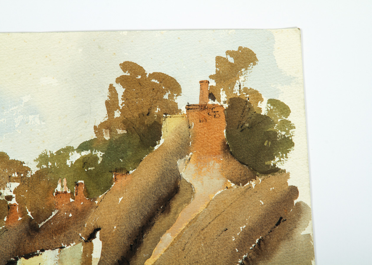 Town Street View Watercolor